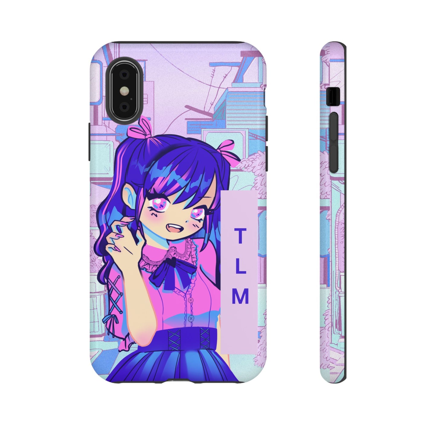 Personalized Initials, Anime Girl Phone Case,  Soft Pastel Kawaii Aesthetic Design, Cute Anime Aesthetic Phone Cover with Custom Initials