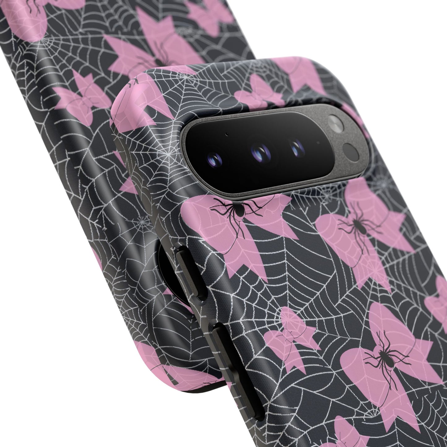 Pink Spider Bow Phone Case, Goth Coquette Spiderweb Phone Cover Creepy Cute Halloween Aesthetic Case Spooky Glam Girl Accessory for Alt Fans