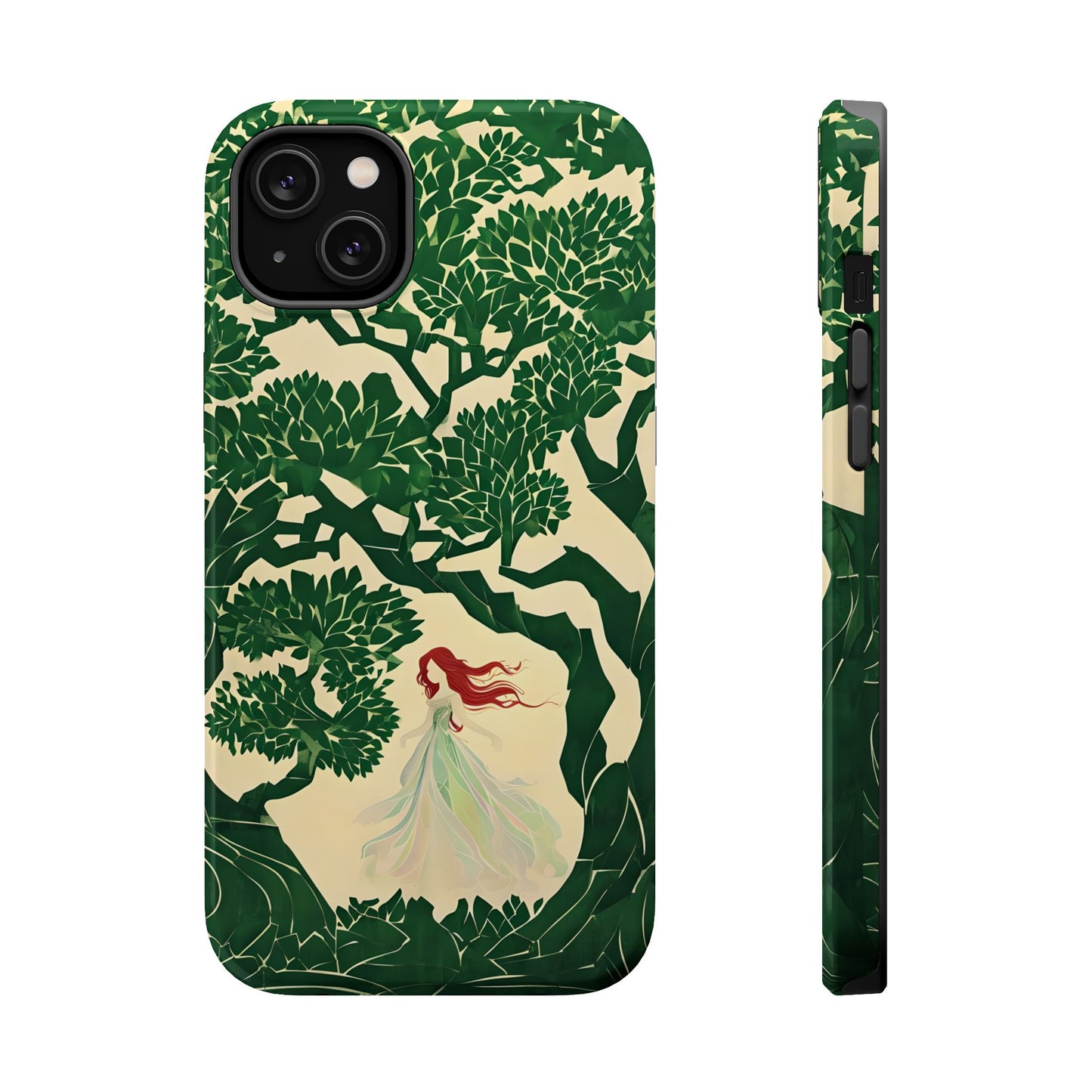 Ginger Fairy Magnetic Phone Case, Enchanted Forest Redhead Art, Irish Green Fantasy Compatible with iPhone 17, 16, 15, 14, 13