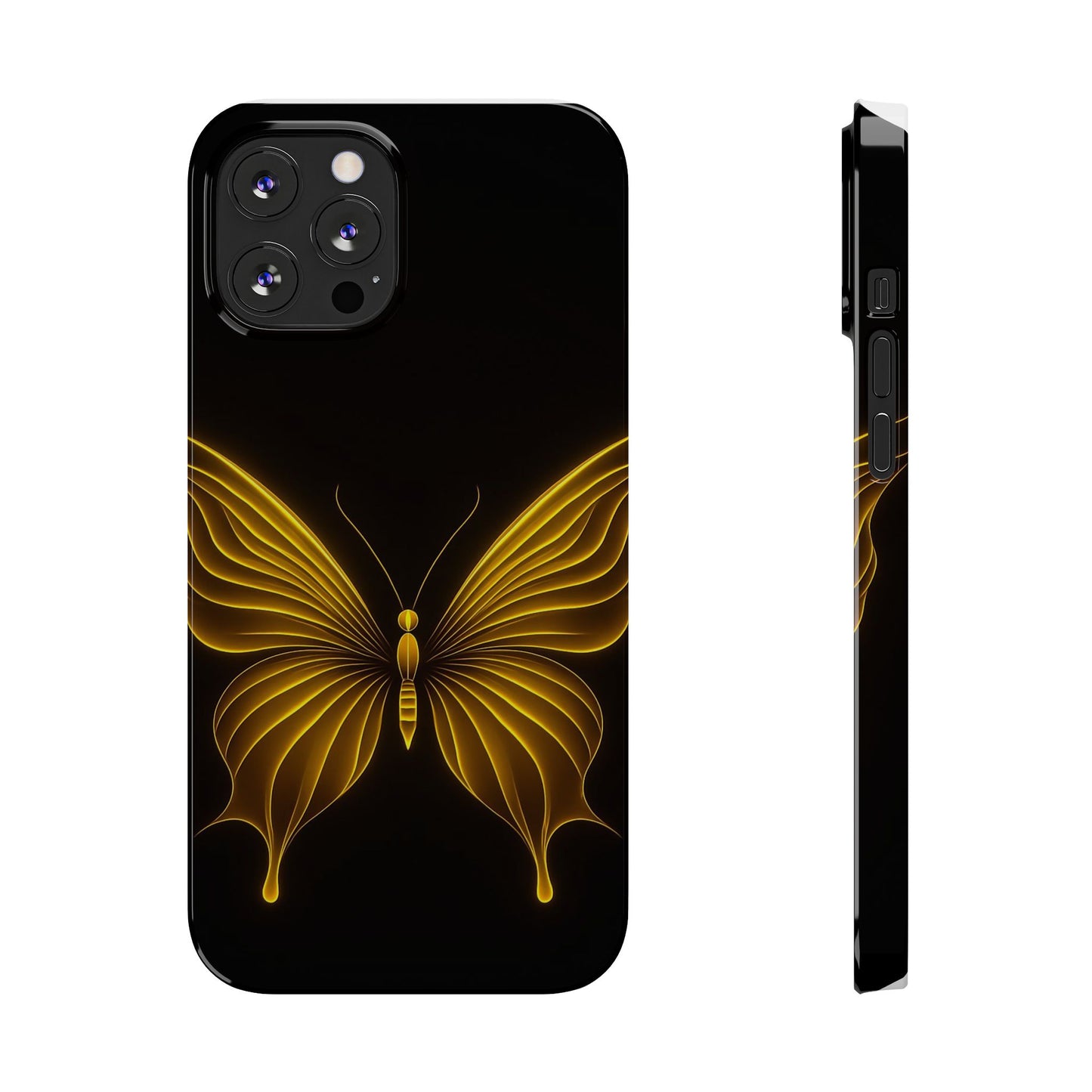 Golden Butterfly Phone Case, Elegant Insect Art, Black Aesthetic Slim Phone Case Compatible with iPhone, Galaxy, Google