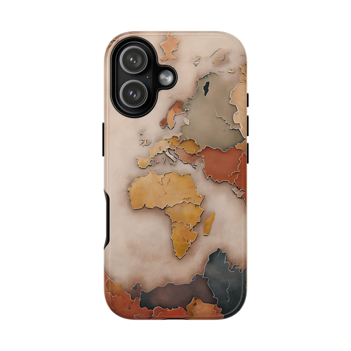 Vintage World Map Tough Phone Case, Old World Travel, Antique Earth Globe Phone Cover, Compatible with iPhone, Galaxy, Google