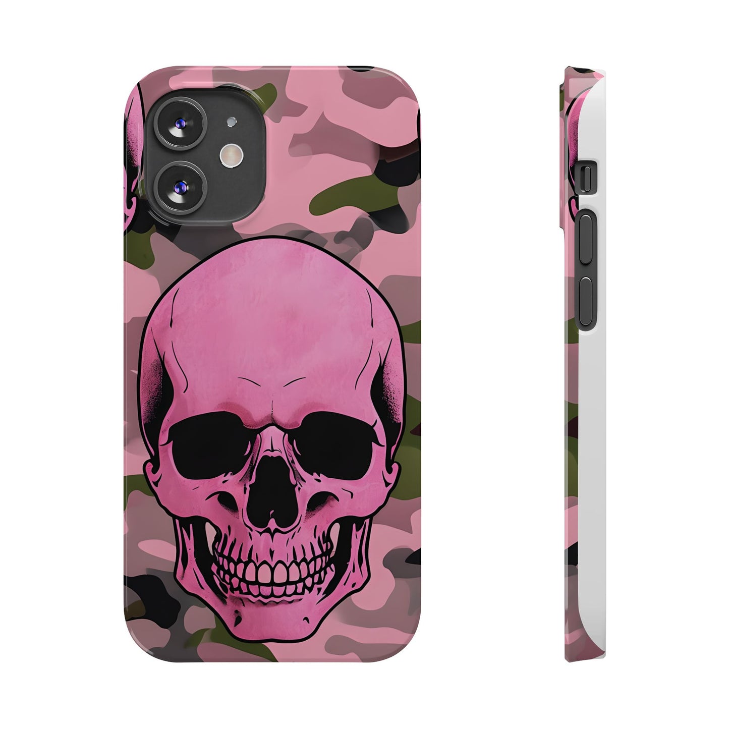 Pink Camo Skull Phone Case, Slim Case for iPhone, Edgy Phone Accessory, Unique Gift for Her, Trendy Tech Lover