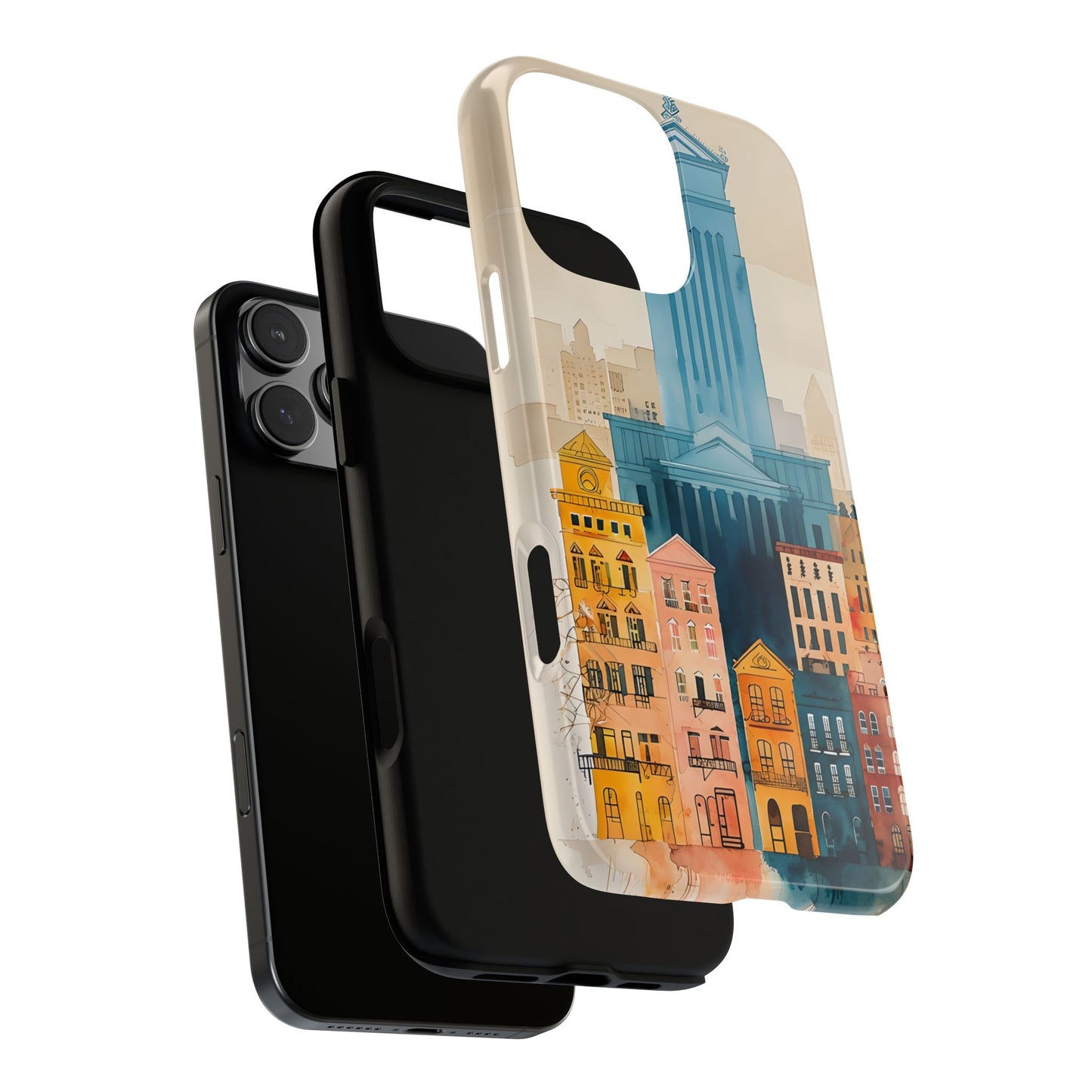 Cityscape Tough Phone Case, Philadelphia Skyline Art, Colorful Urban Design, compatible with iPhone 17, 16, 15, 14, 13, Galaxy, Google