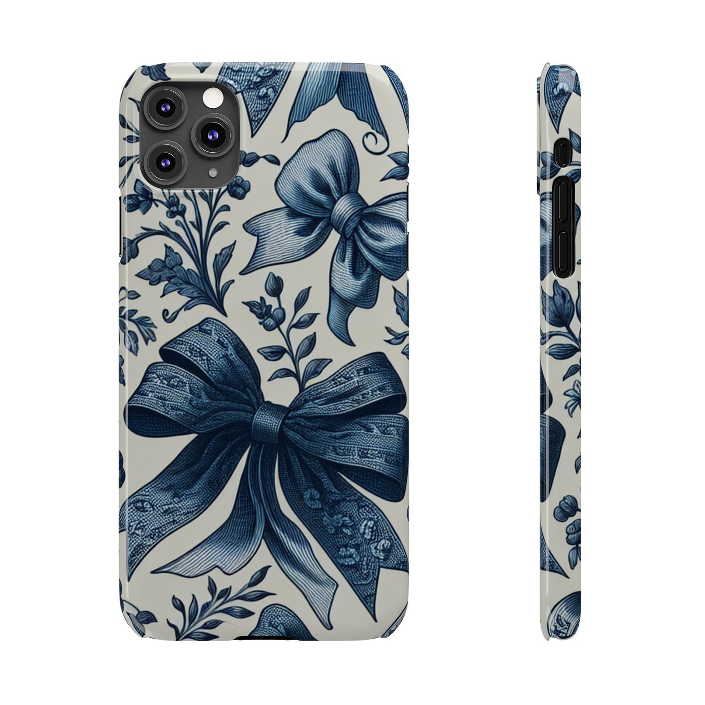 Elegant Floral Bow Slim Phone Case, Blue Flower Phone Cover, Gift for Her, Stylish Tech Accessory, Wedding Gift, Floral Design