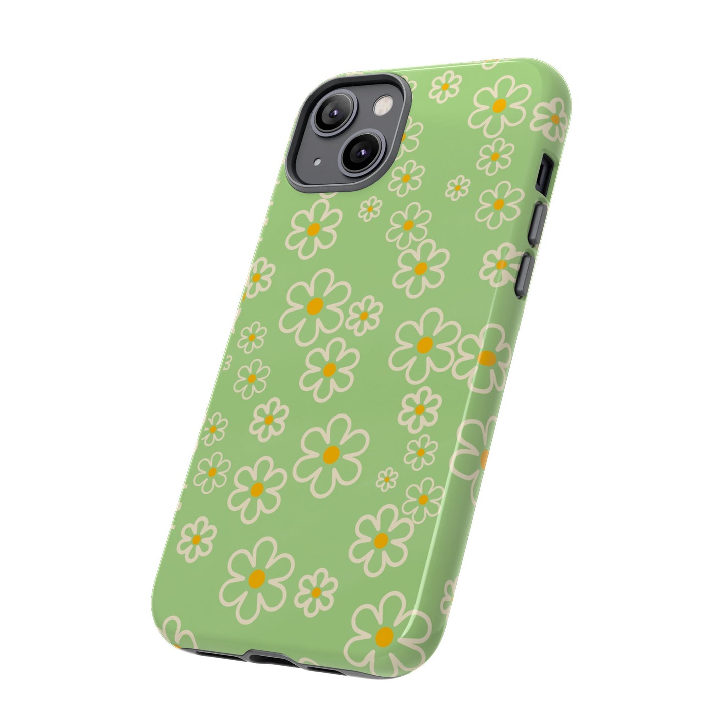 Minimal Daisy Flower Tough Phone Case - Retro Coquette Floral Print, Cute Soft Aesthetic, Compatible with iPhone, Galaxy, and Google Phones