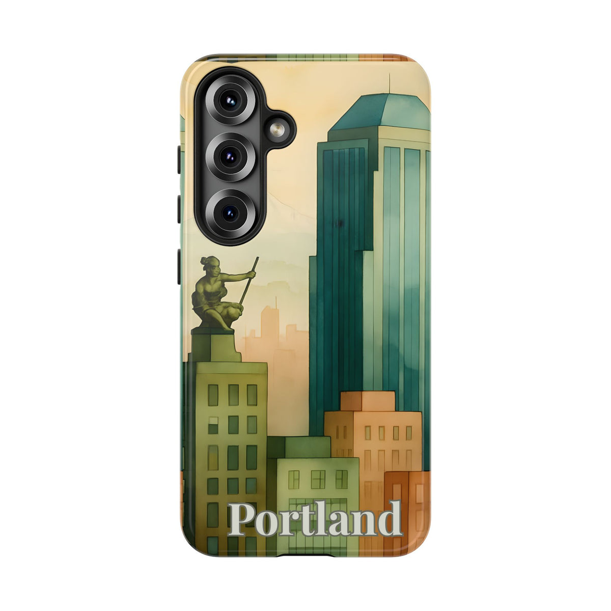 Portland Cityscape Phone Case • Urban Skyline Art Tough Case • Watercolor City Aesthetic • Gift for Travelers • Compatible with iPhone, Galaxy, Google