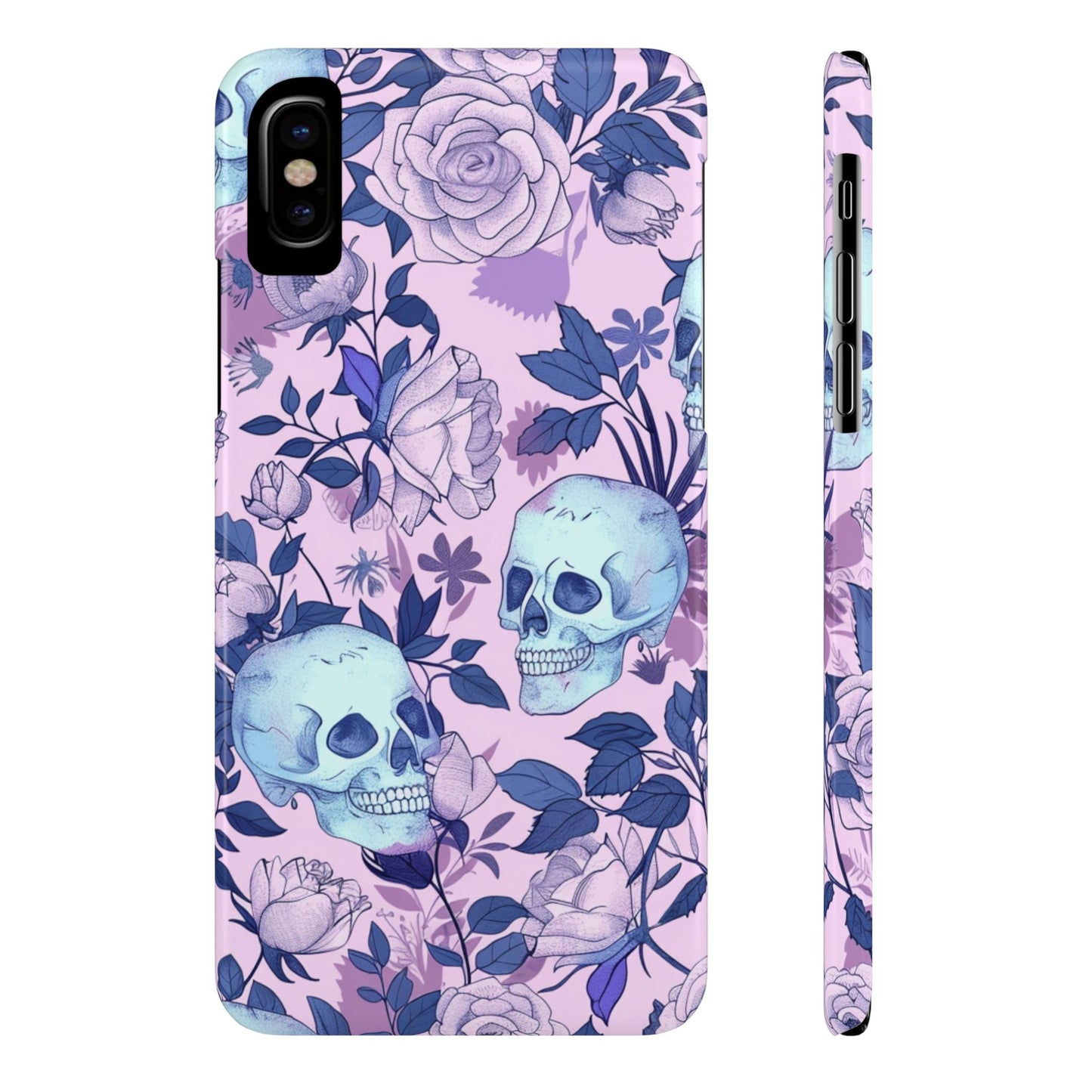 Floral Skull Slim Phone Case - Aesthetic, Trendy, Gift for Goth Lovers, Unique Phone Accessories, Floral Print, Halloween Decor
