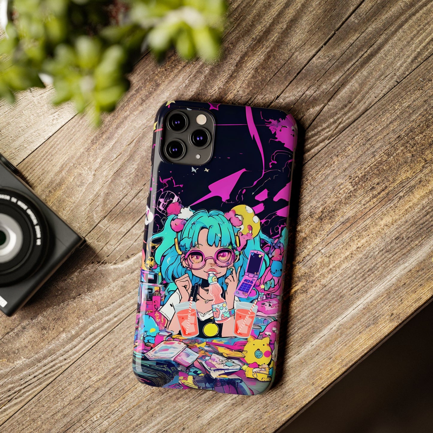 2K Anime Girl Slim Phone Case - Kawaii Vaporwave Style, Cute Maximalist Aesthetic, Cute Phone Covers, Unique Gifts for Teens