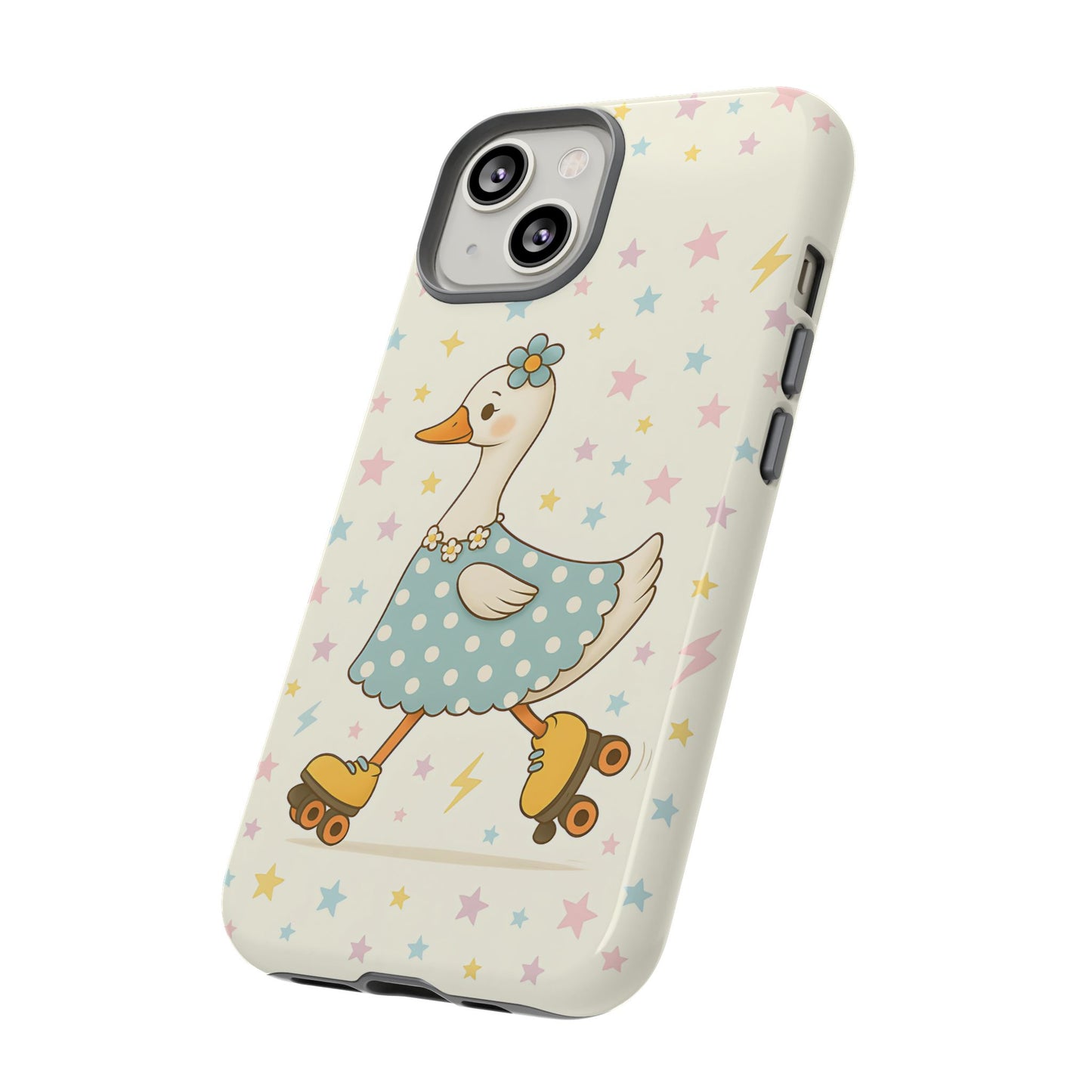 Roller Skating Goose Tough Phone Case, Retro Kawaii Animal, Silly Goose Compatible with iPhone, Galaxy, Google