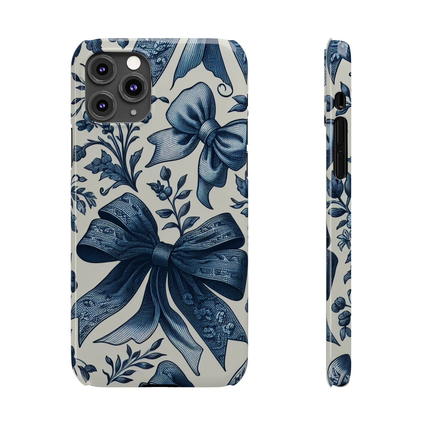 Elegant Floral Bow Slim Phone Case, Blue Flower Phone Cover, Gift for Her, Stylish Tech Accessory, Wedding Gift, Floral Design