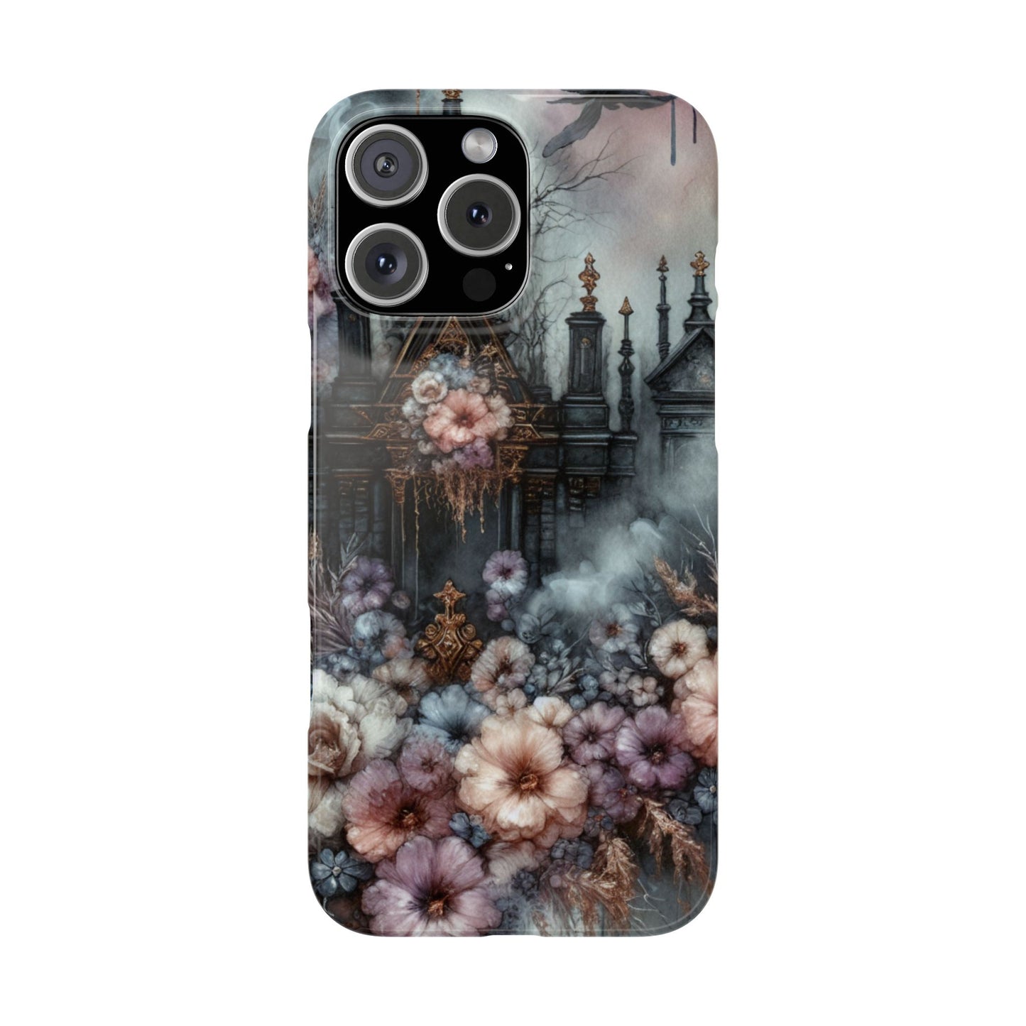 Gothic Floral Slim Phone Case, Dark Fantasy Phone Cover, Unique Flower Design, Phone Accessory for Halloween, Gift for Her