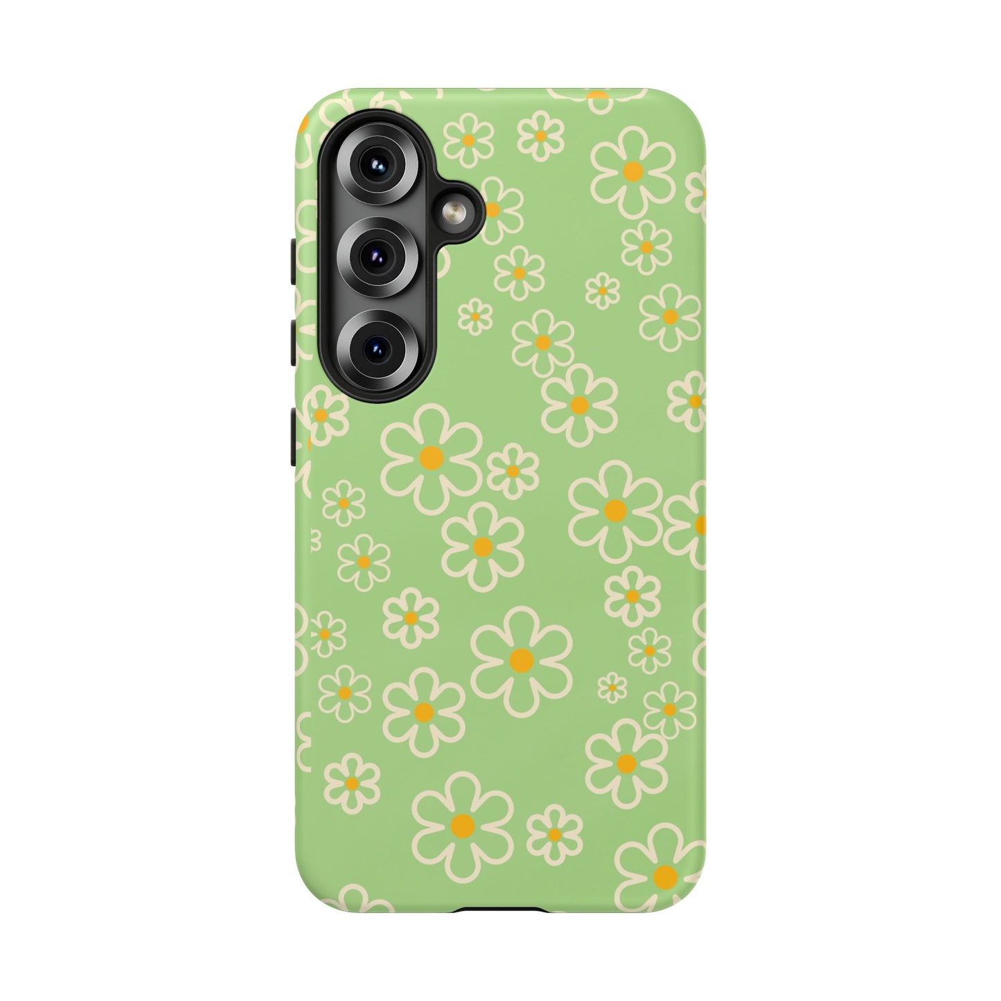 Minimal Daisy Flower Tough Phone Case - Retro Coquette Floral Print, Cute Soft Aesthetic, Compatible with iPhone, Galaxy, and Google Phones