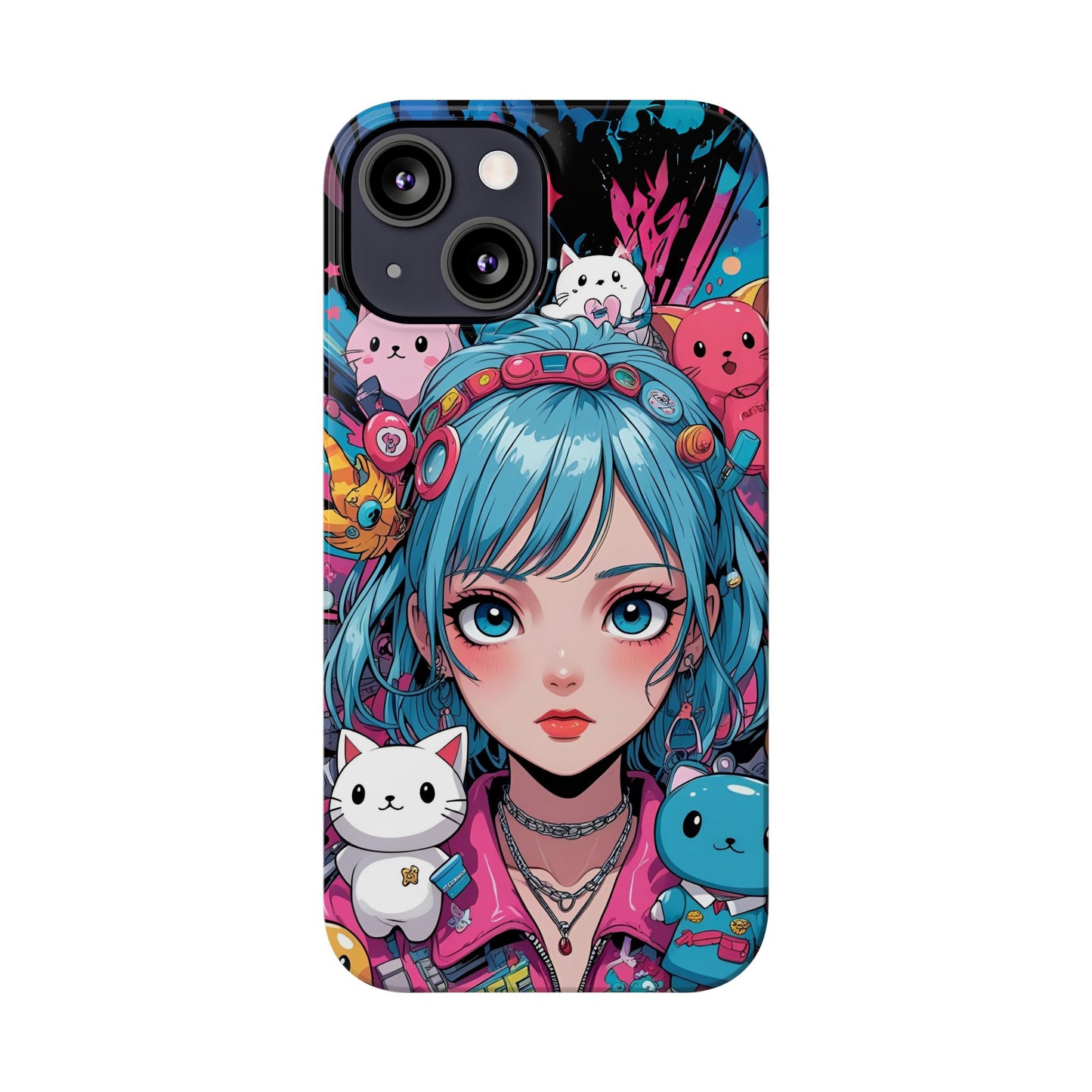 Y2K Anime Girl Slim Phone Case - Cute Maximalist Aesthetic, Kawaii Vaporwave Style, Pop Culture Lovers and Special Occasions
