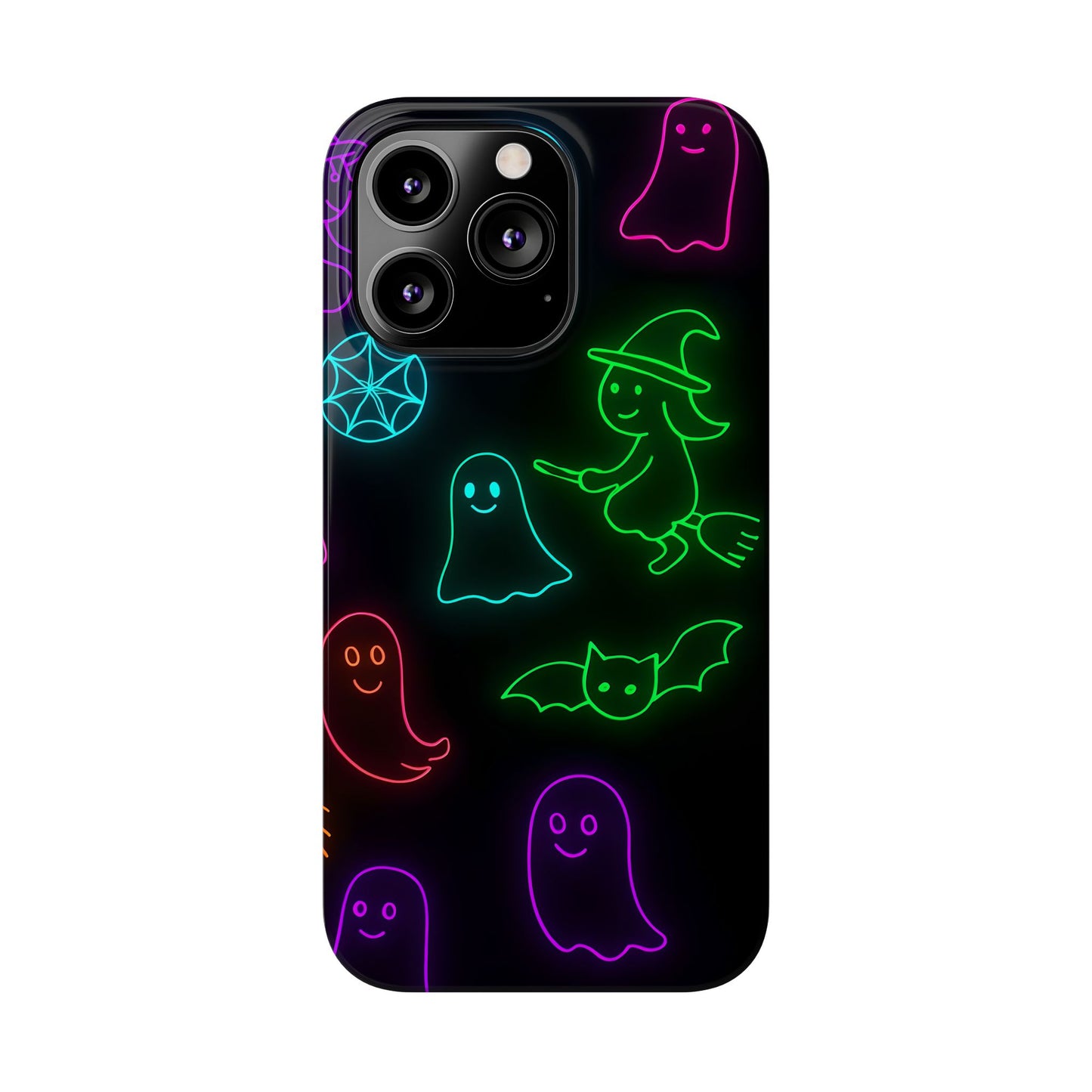 Neon Halloween Phone Case, Cute Ghost Witch Aesthetic Slim Phone Case, Compatible with iPhone, Galaxy, Google