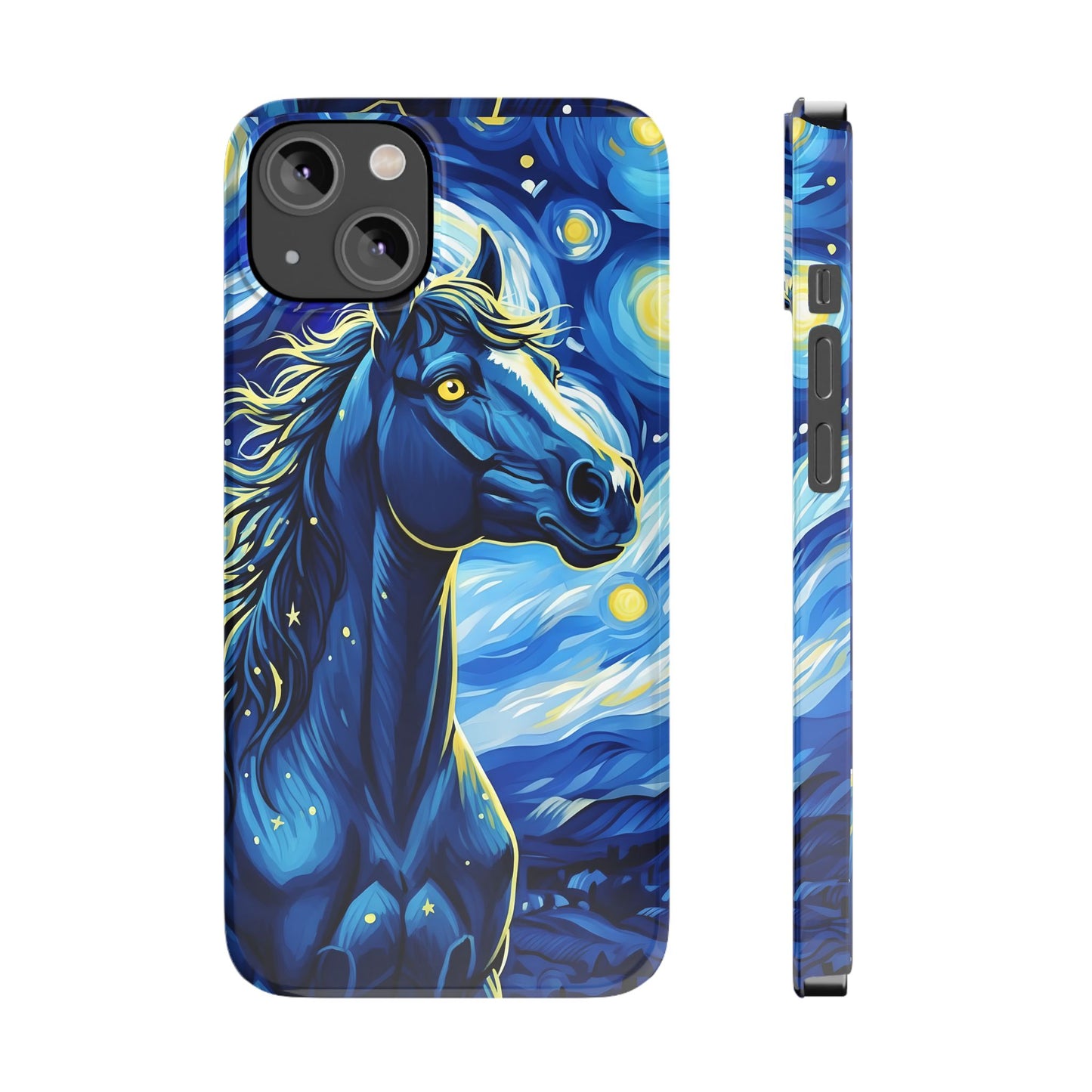 Year of the Horse Slim Phone Case Chinese Zodiac Blue Horse Art Design Compatible with iPhone 17 16 15 14 13 12 11
