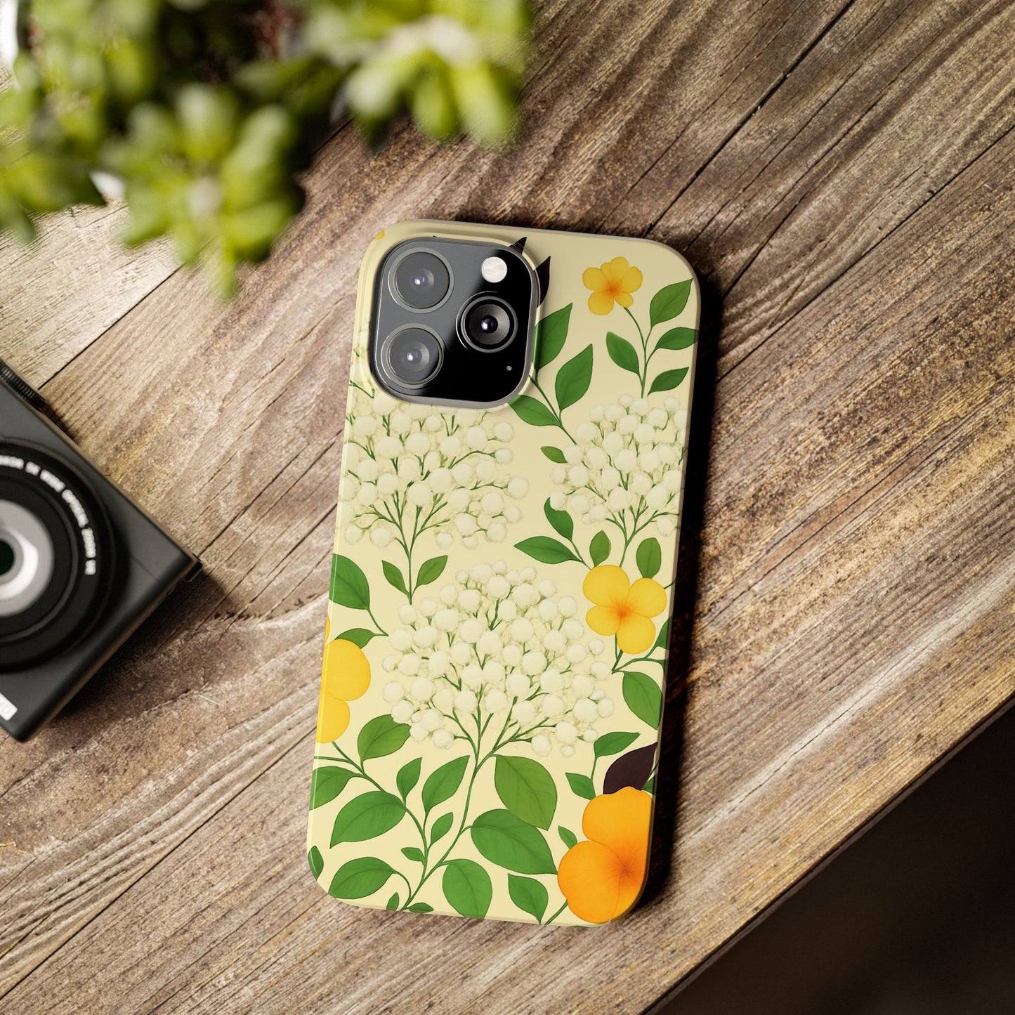 Delicate Floral Print Phone Case, Autumn Botanical Slim Phone Case, Aesthetic Flower Phone Cover Compatible with iPhone, Galaxy, Google