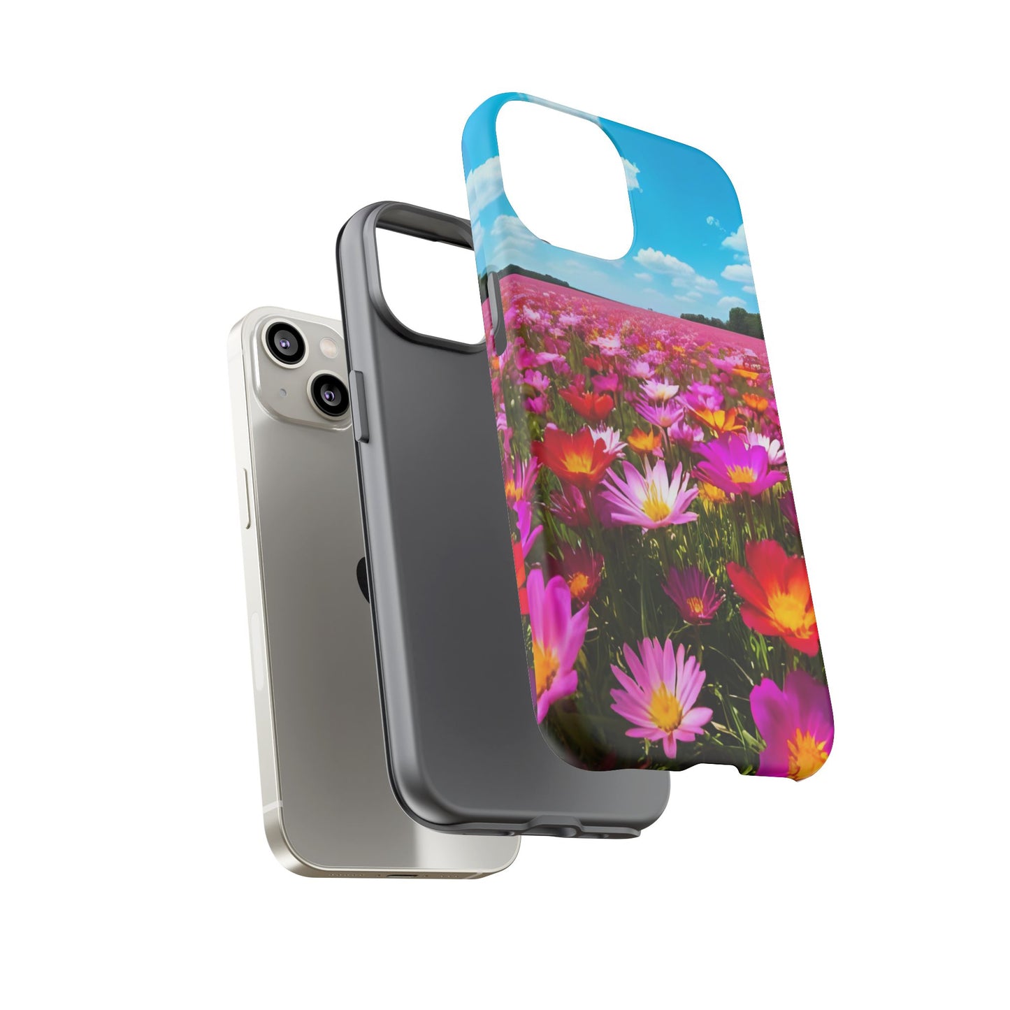 Flower Field Tough Phone Case - Wildflower Meadow Print, Colorful Nature Aesthetic, Compatible with iPhone, Galaxy, and Google Phones