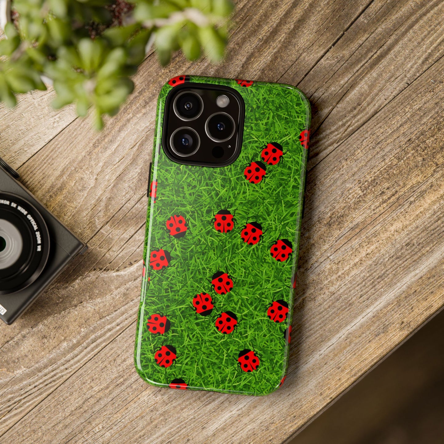 Ladybug Tough Phone Case - Cute Insect Aesthetic, Nature Pattern Art Design, Compatible with iPhone, Galaxy, and Google Phones