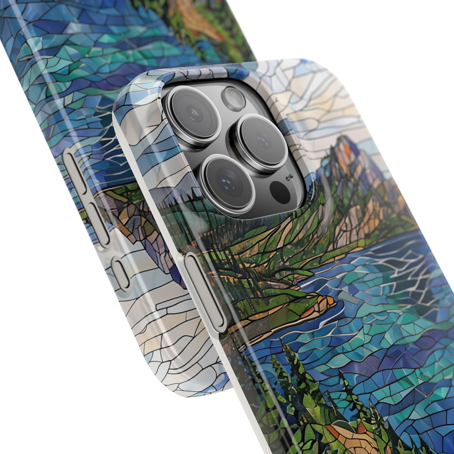 Isle Royale Mosaic Slim Phone Case, Remote Island Wilderness Art, Great Lakes Nature Aesthetic, Eco-Friendly Phone Accessory
