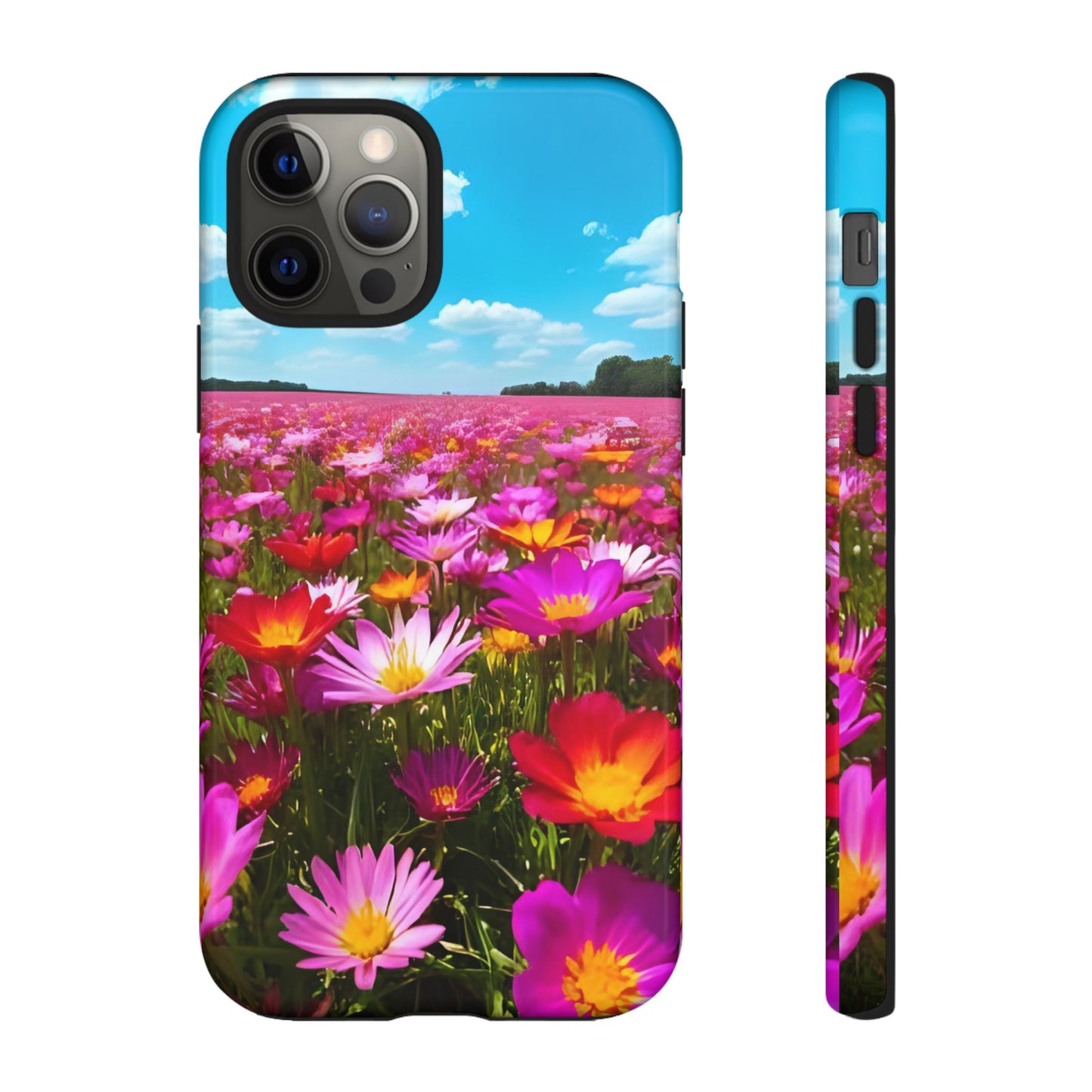 Flower Field Tough Phone Case - Wildflower Meadow Print, Colorful Nature Aesthetic, Compatible with iPhone, Galaxy, and Google Phones