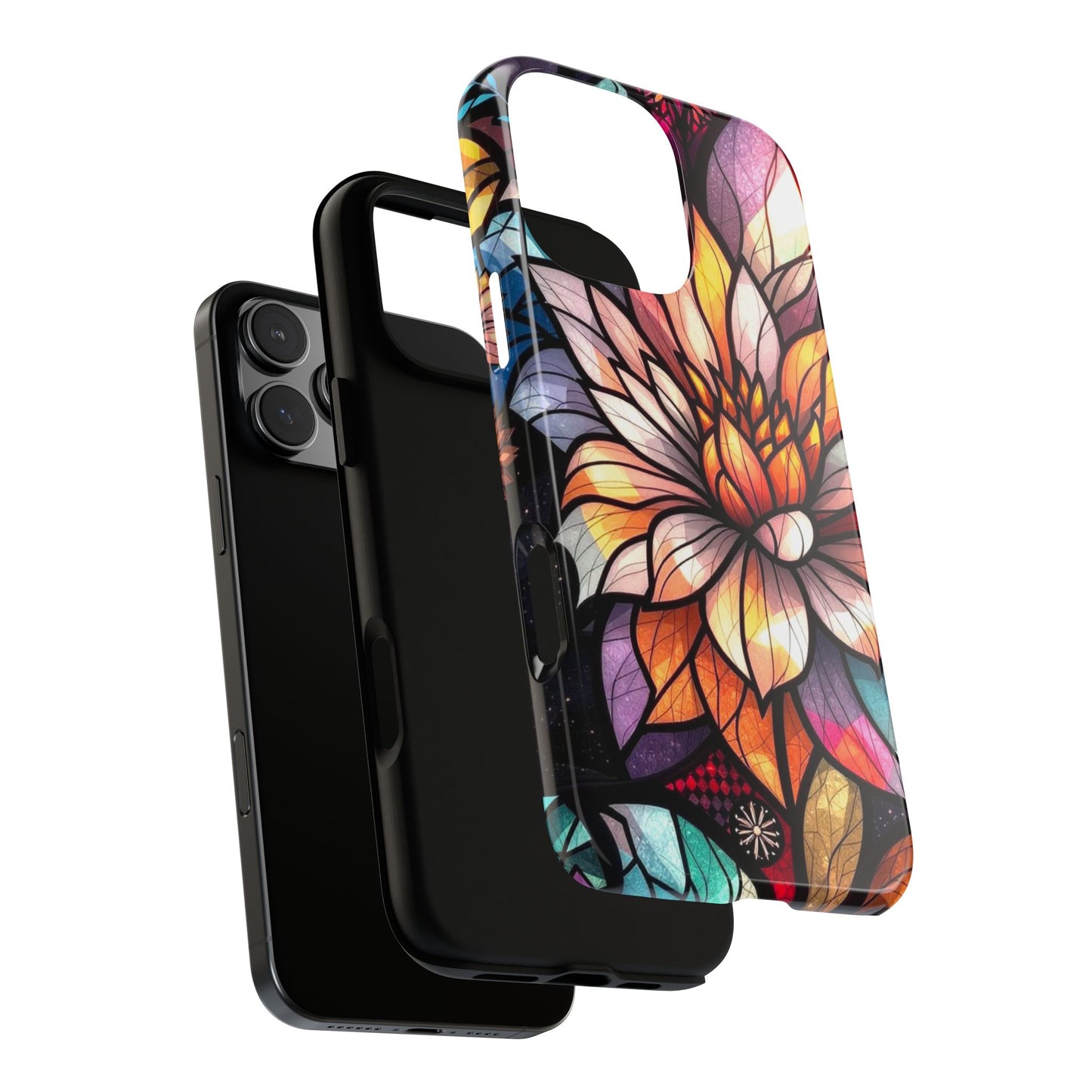 Colorful Stained Glass Flower Case Stylish and Protective, Compatible with iPhone 16 15 14 13 12 11 8 Pro Max Plus, Pixel and Samsung Phones
