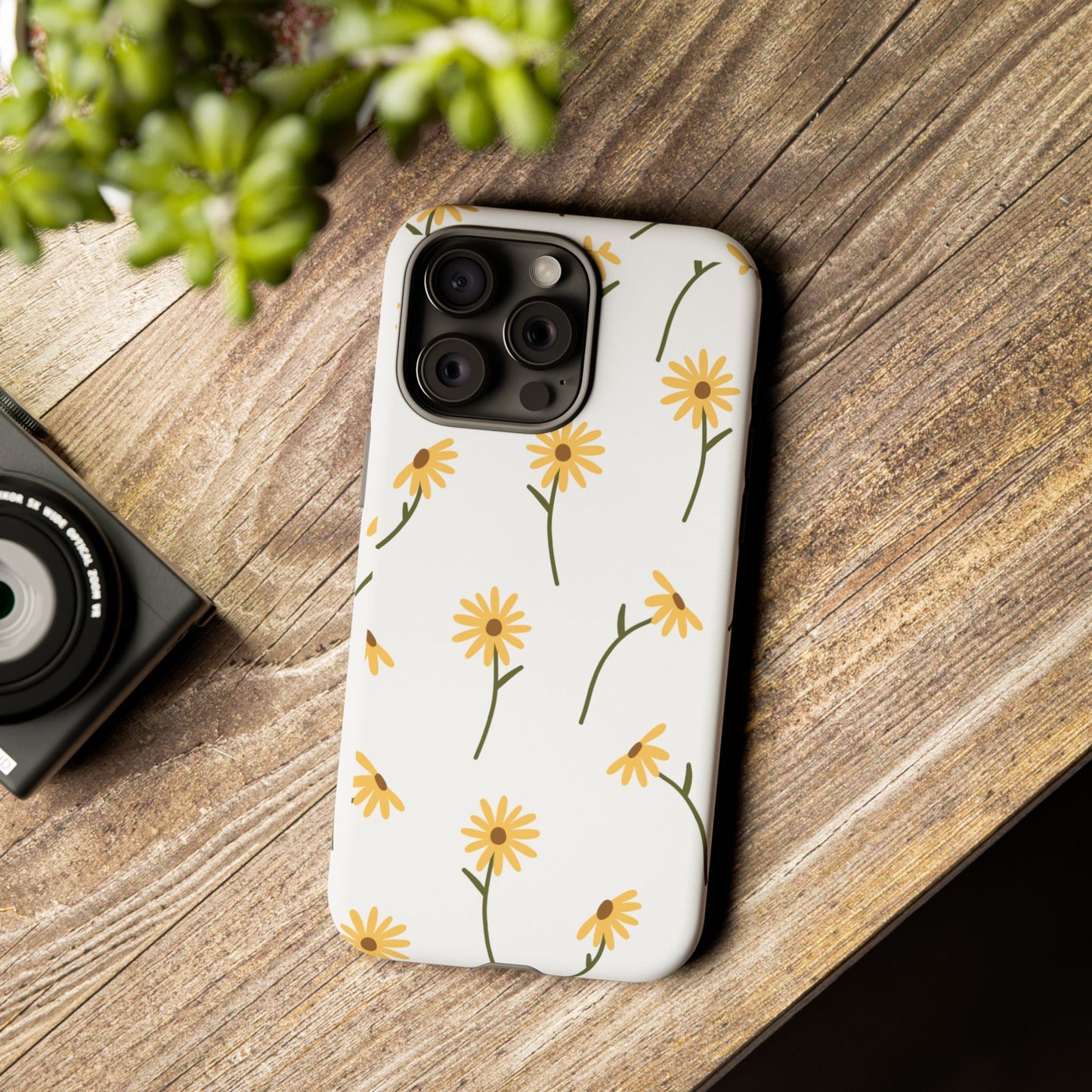 Sunflower Floral Tough Phone Case - Minimal Daisy-Inspired Print, Simple Botanical Aesthetic, Compatible with iPhone, Galaxy, and Google