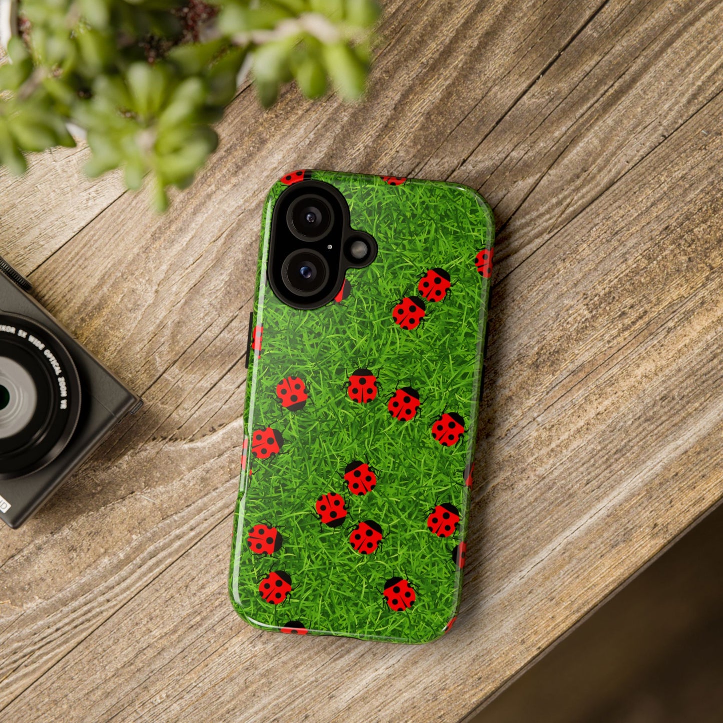 Ladybug Tough Phone Case - Cute Insect Aesthetic, Nature Pattern Art Design, Compatible with iPhone, Galaxy, and Google Phones