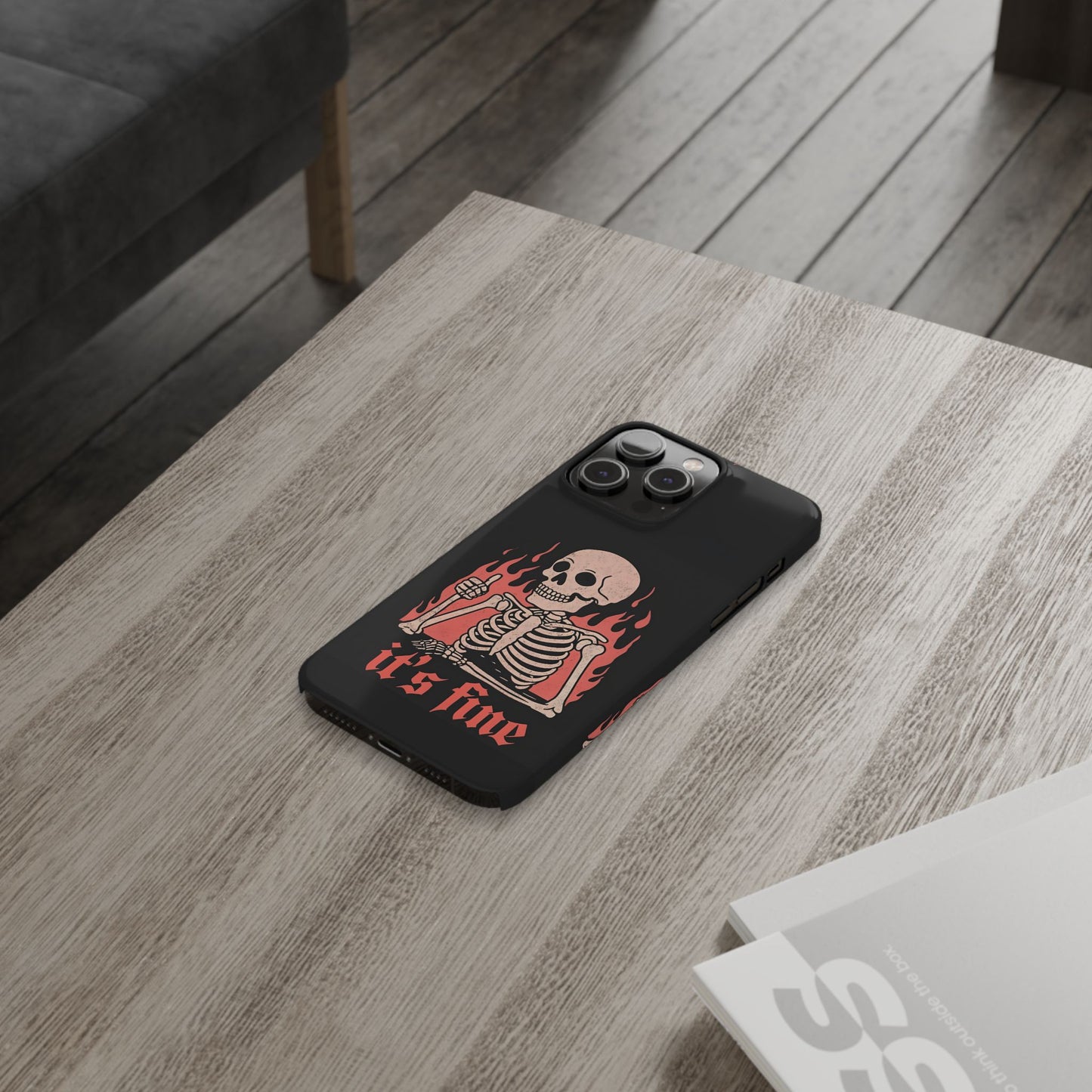 Skeleton It's Fine Phone Case, Slim Phone Cover, Halloween Gift, Gothic Style, Quirky Phone Accessories, Unique Slim Cases