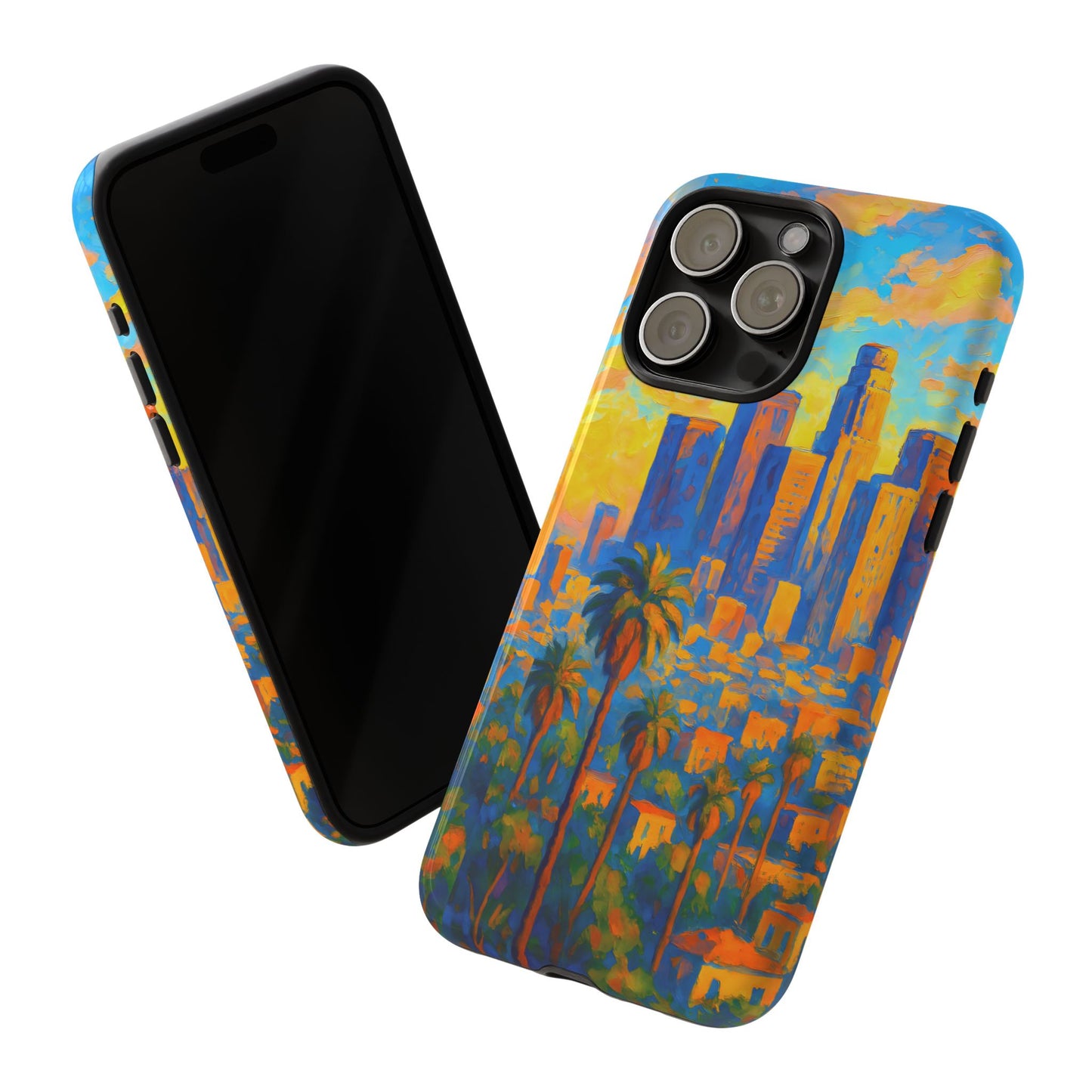 Cityscape Tough Phone Case, Los Angeles Skyline Phone Cover, Sunset Glow Design Compatible with iPhone, Galaxy & Google