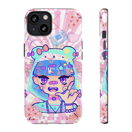 Y2K Anime Girl Tough Phone Case - Cute Maximalist Aesthetic, Kawaii Vaporwave Style, Compatible with iPhone, Galaxy, and Google Phones