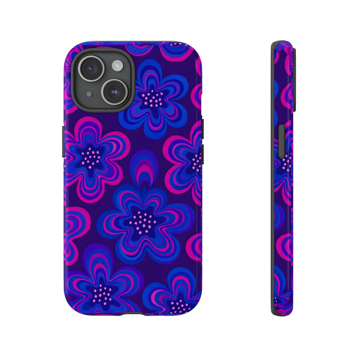Retro Swirl Flower Tough Phone Case - Groovy Psychedelic Floral Pattern, Funky Vintage Aesthetic, Compatible with iPhone, Galaxy, and Google