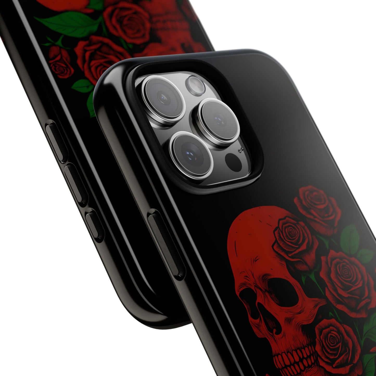 Skull and Roses Tough Phone Case - Gothic Floral Aesthetic, Dark Halloween Vibes, Compatible with iPhone, Galaxy, and Google Phones