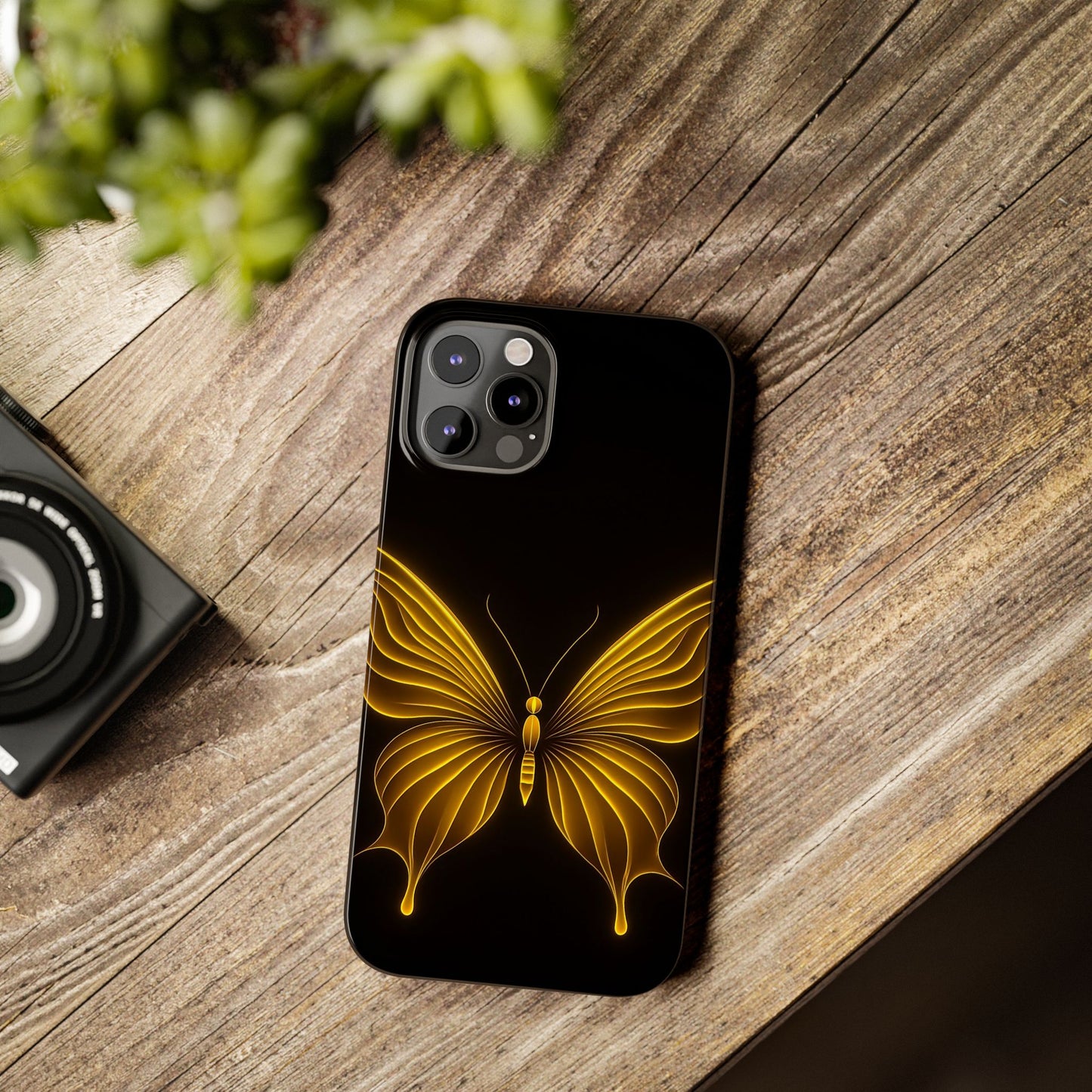 Golden Butterfly Phone Case, Elegant Insect Art, Black Aesthetic Slim Phone Case Compatible with iPhone, Galaxy, Google