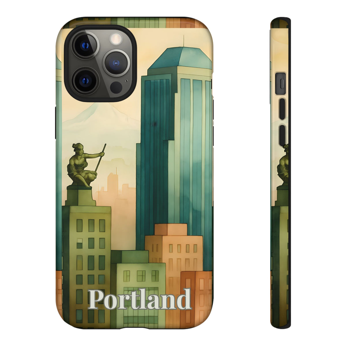 Portland Cityscape Phone Case • Urban Skyline Art Tough Case • Watercolor City Aesthetic • Gift for Travelers • Compatible with iPhone, Galaxy, Google