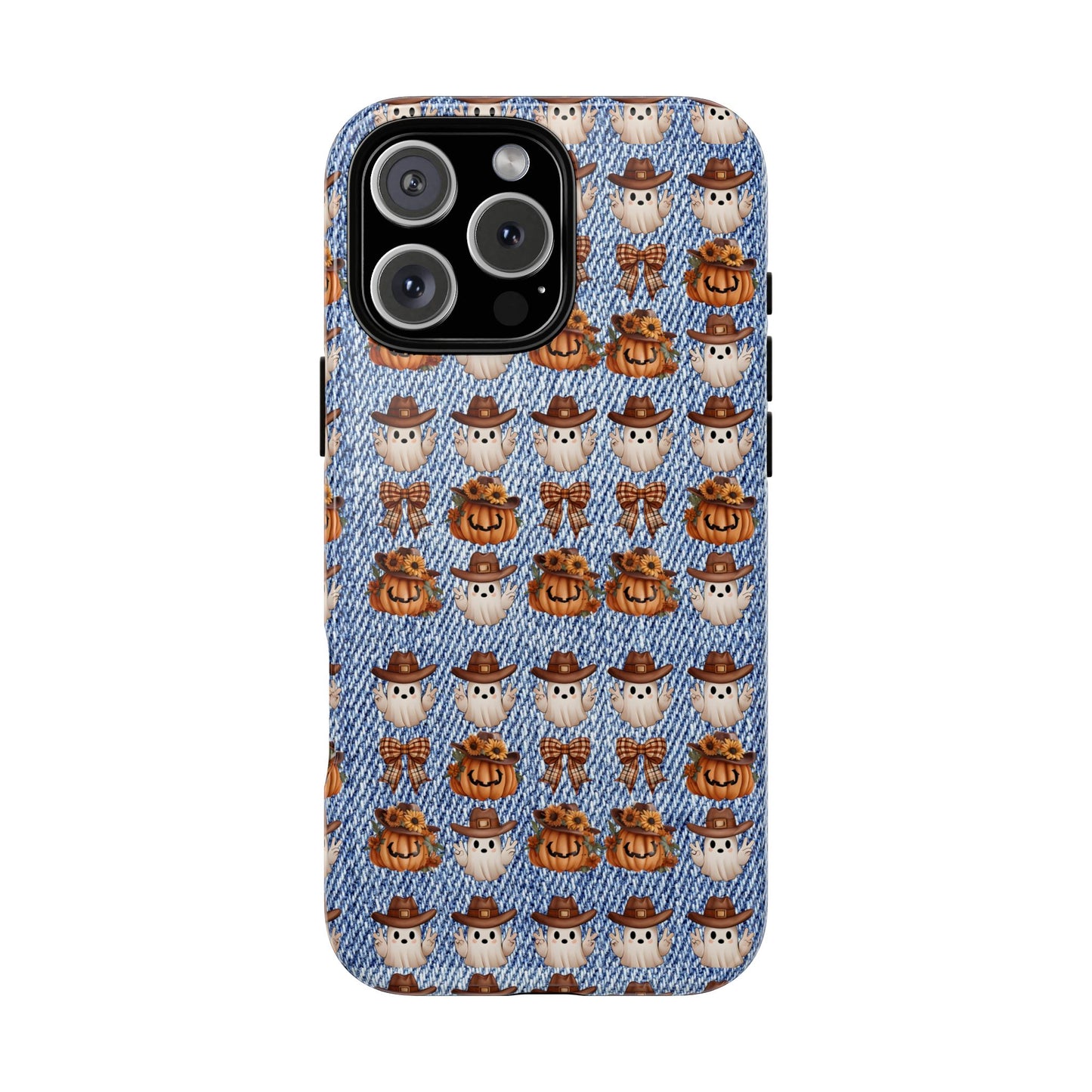 Cowboy Ghost Phone Case, Pumpkin Patch Halloween Phone Cover, Cute Fall Denim Print Case, Country Western Spooky Accessory, Autumn Goth Gift
