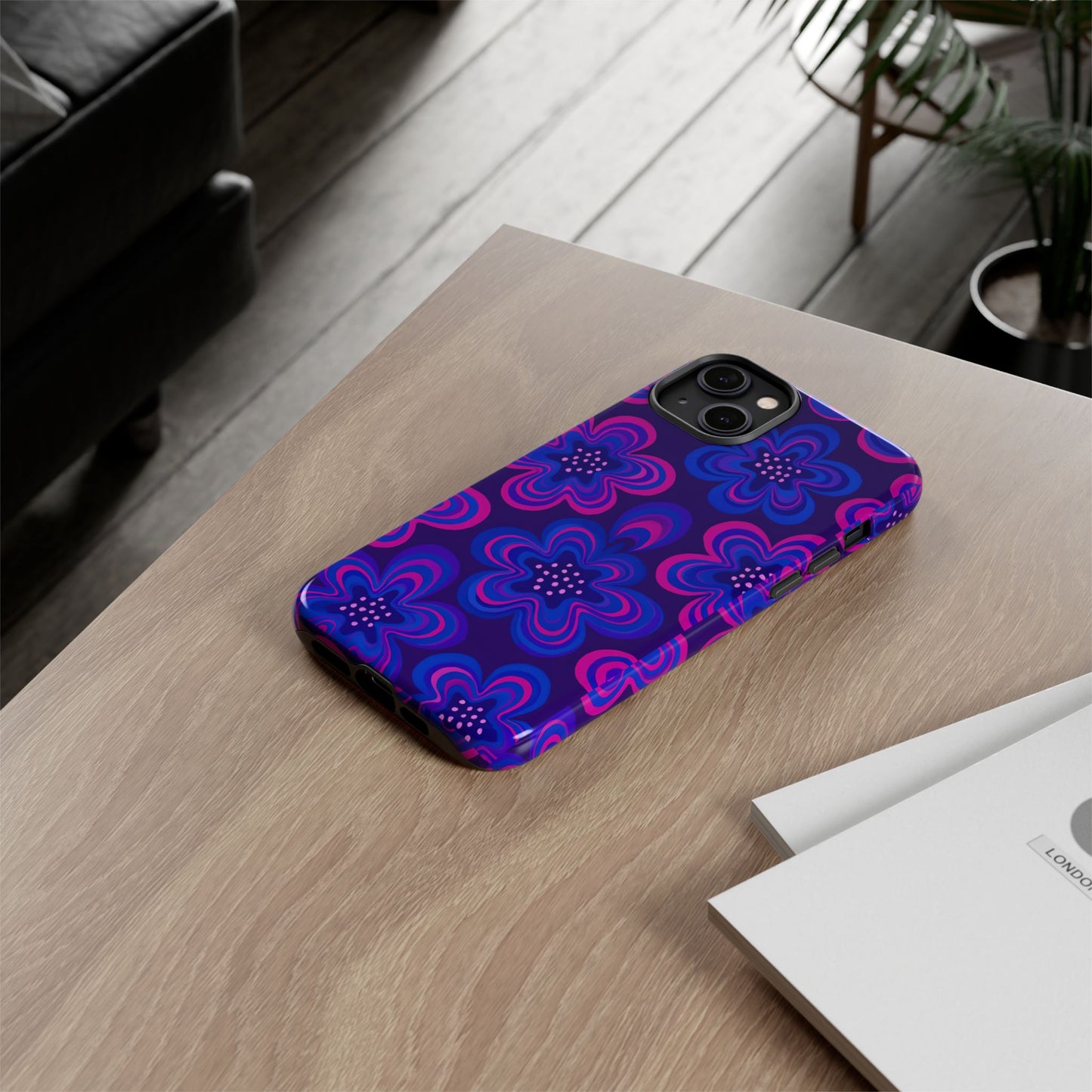 Retro Swirl Flower Tough Phone Case - Groovy Psychedelic Floral Pattern, Funky Vintage Aesthetic, Compatible with iPhone, Galaxy, and Google