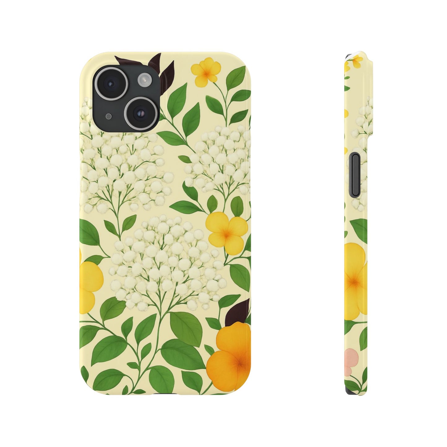 Delicate Floral Print Phone Case, Autumn Botanical Slim Phone Case, Aesthetic Flower Phone Cover Compatible with iPhone, Galaxy, Google