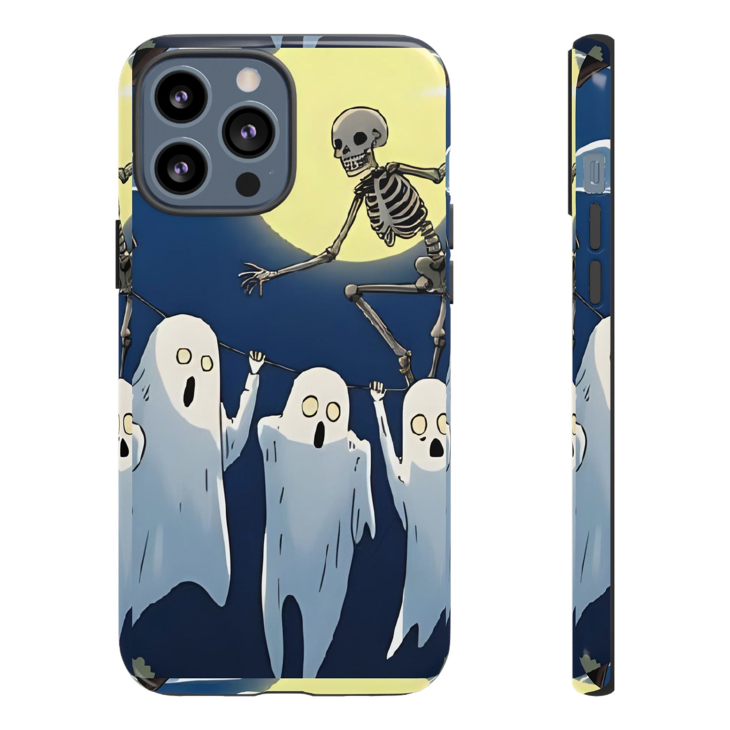 Jumping Skeleton Tough Phone Case - Halloween Aesthetic, Creepy Cute Ghost Cartoon Style, Compatible with iPhone, Galaxy, and Google Phones