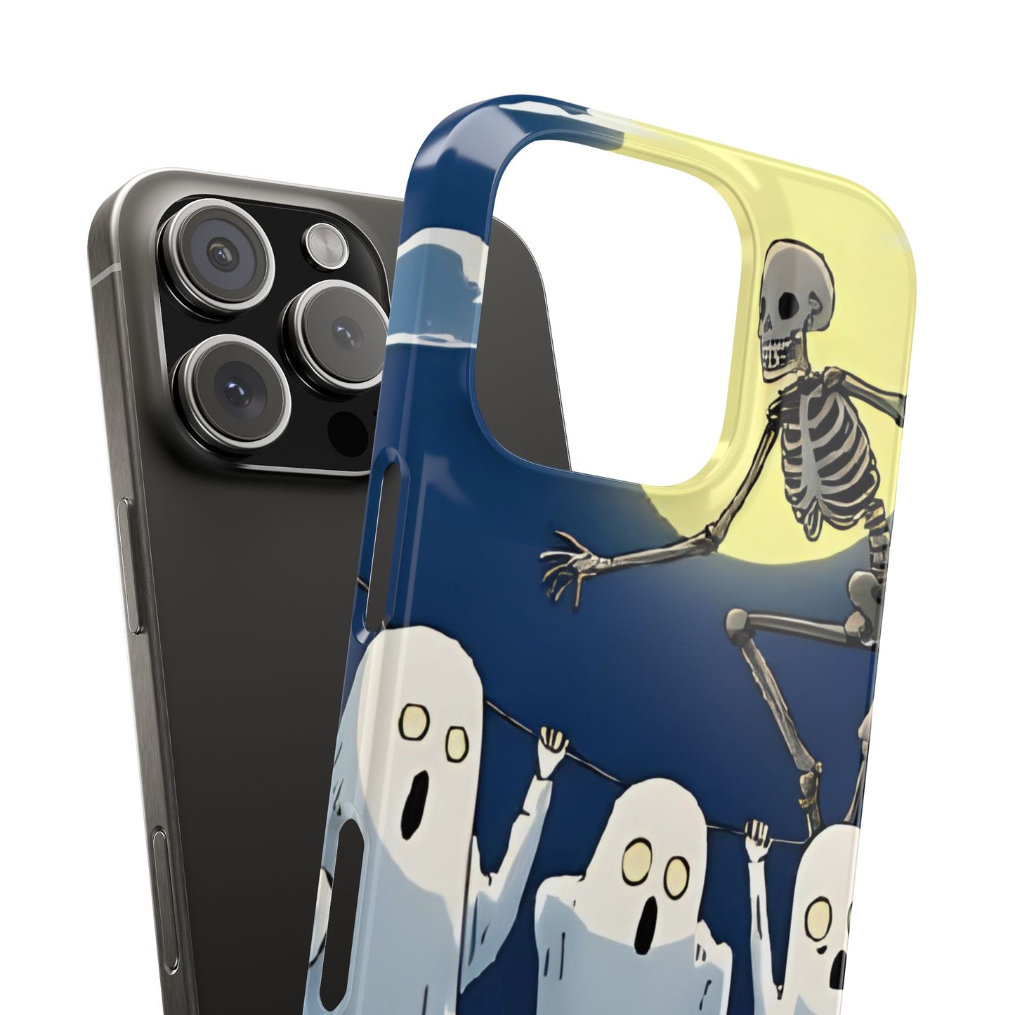 Jumping Skeleton Slim Phone Case - Halloween Aesthetic, Creepy Cute Ghost Cartoon Style, Compatible with iPhone, Galaxy, and Google Phones