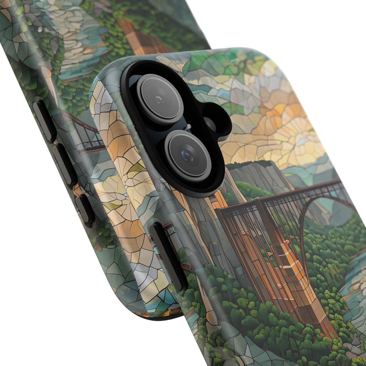 New River Gorge Mosaic Tough Phone Case, Mountain River Landscape Scenic Forest Aesthetic, Compatible with iPhone, Galaxy, and Google Phones