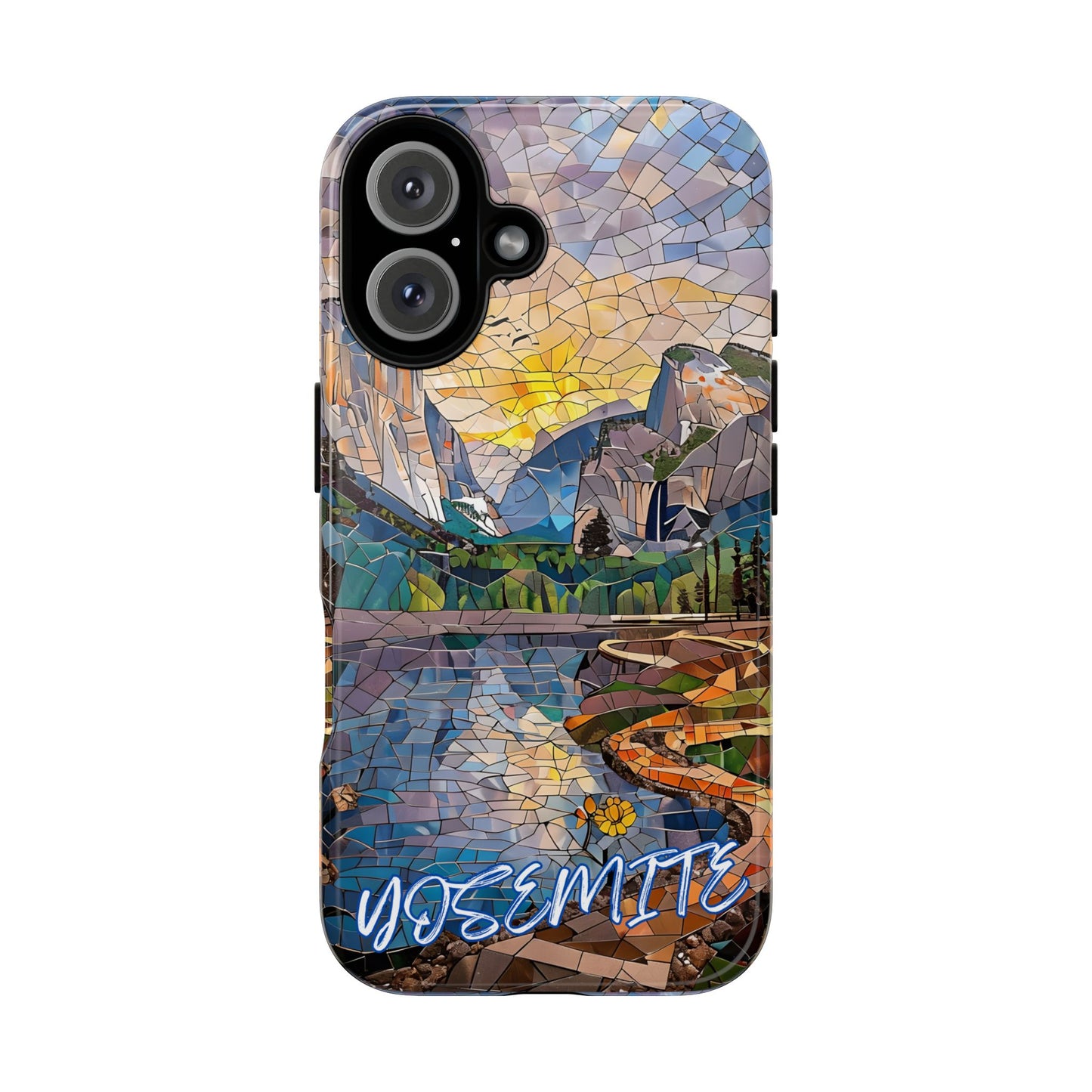 Yosemite Mosaic Tough Phone Case - Mountain Nature Art, Scenic Forest Aesthetic, Compatible with iPhone, Galaxy, and Google Phones
