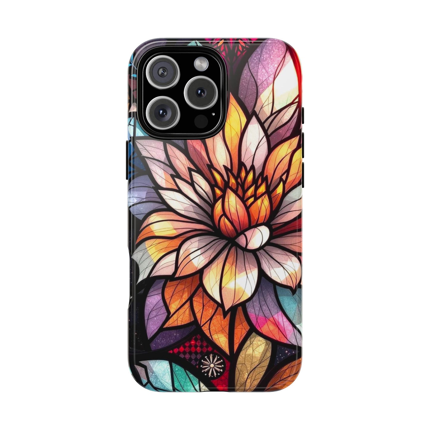 Colorful Stained Glass Flower Case Stylish and Protective, Compatible with iPhone 16 15 14 13 12 11 8 Pro Max Plus, Pixel and Samsung Phones