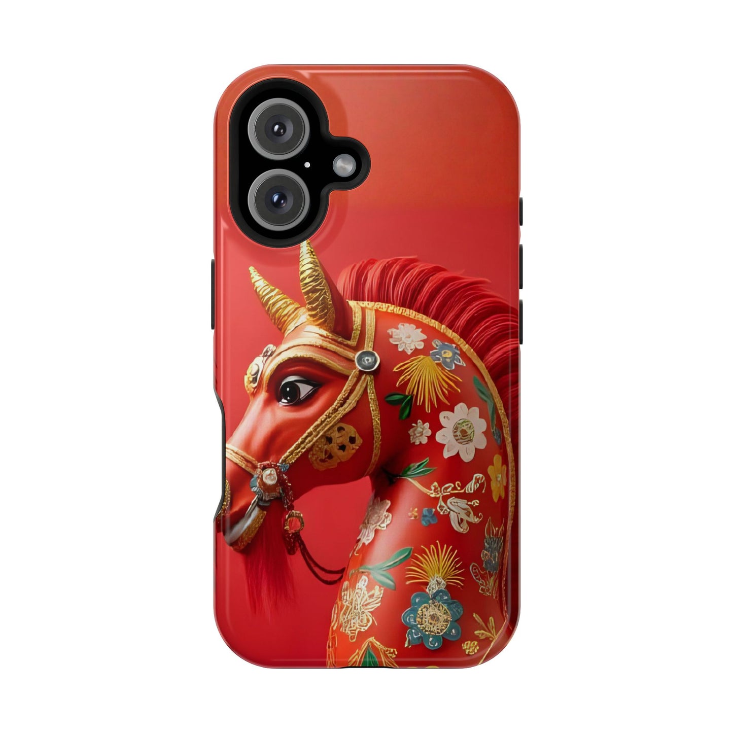Year of the Horse Floral Art Magnetic Phone Case, Chinese Zodiac 2026 Design, compatible with iPhone 17 16 15 14 13