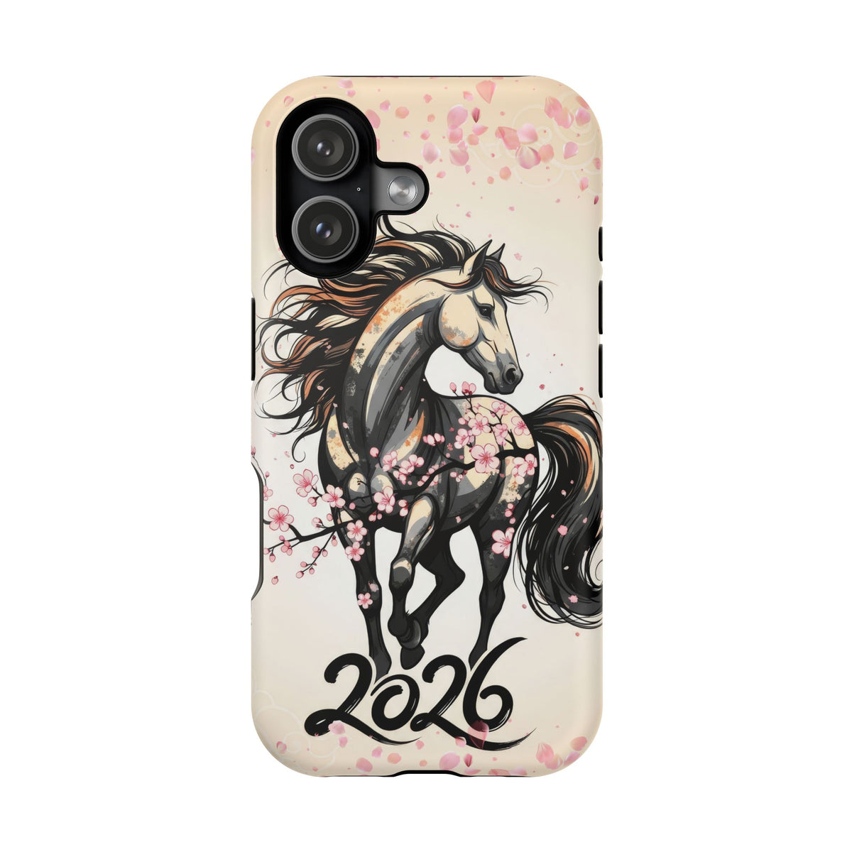 Year of the Horse Floral Art Magnetic Phone Case, Chinese Zodiac 2026 Design, compatible with iPhone 17 16 15 14 13