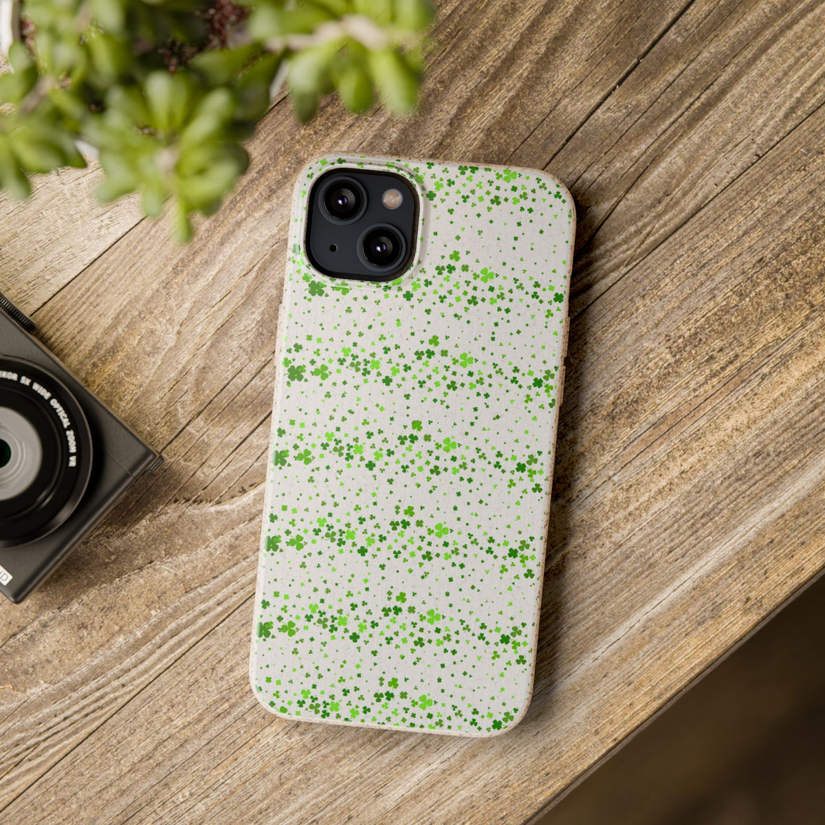 Shamrock Biodegradable Phone Case, Minimal St Patricks Day Clover Pattern, Irish Green Cover Compatible with iPhone