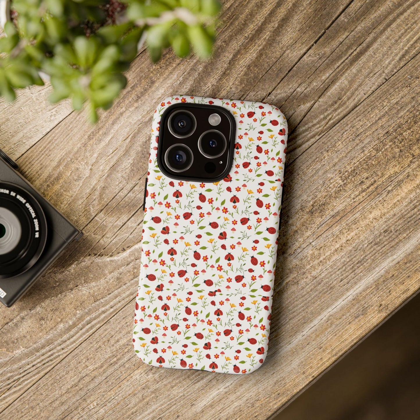 Ladybug Tough Phone Case - Cute Insect Aesthetic, Nature-Inspired Pattern Art, Compatible with iPhone, Galaxy, and Google Phones