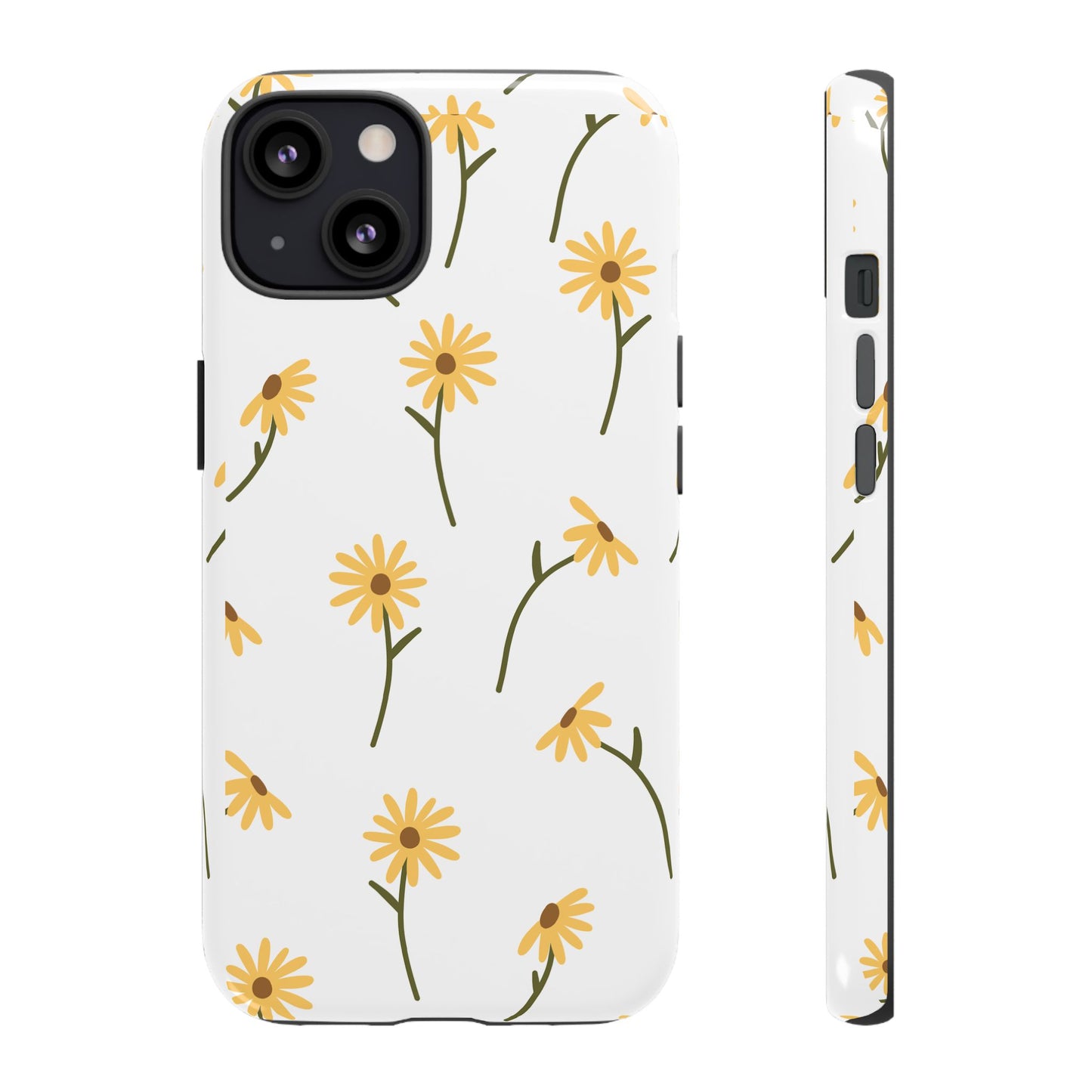 Sunflower Floral Tough Phone Case - Minimal Daisy-Inspired Print, Simple Botanical Aesthetic, Compatible with iPhone, Galaxy, and Google