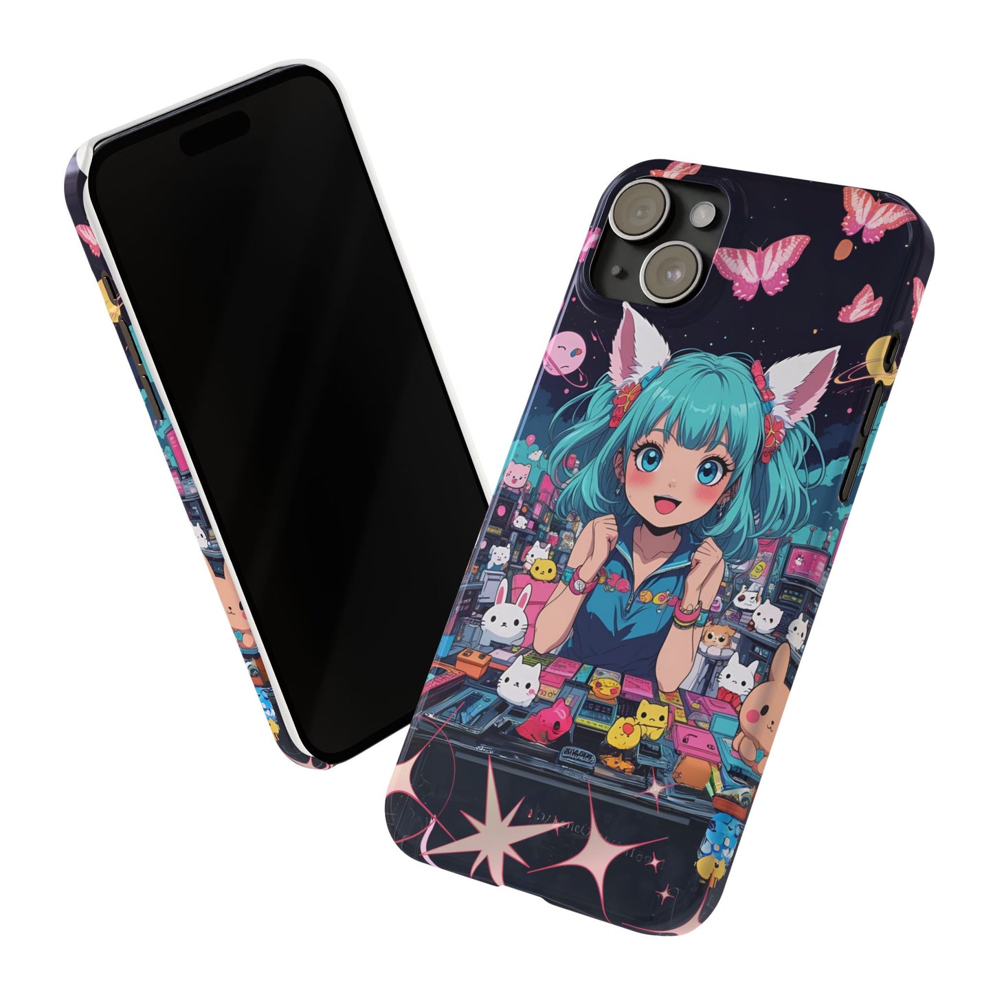 Y2K Anime Girl Slim Phone Case, Kawaii Vaporwave Style, Cute Maximalist Aesthetic, Anime Design, Slim Protection, Aesthetic Accessory