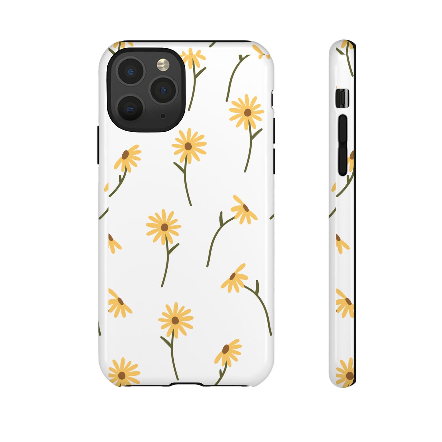 Sunflower Floral Tough Phone Case - Minimal Daisy-Inspired Print, Simple Botanical Aesthetic, Compatible with iPhone, Galaxy, and Google