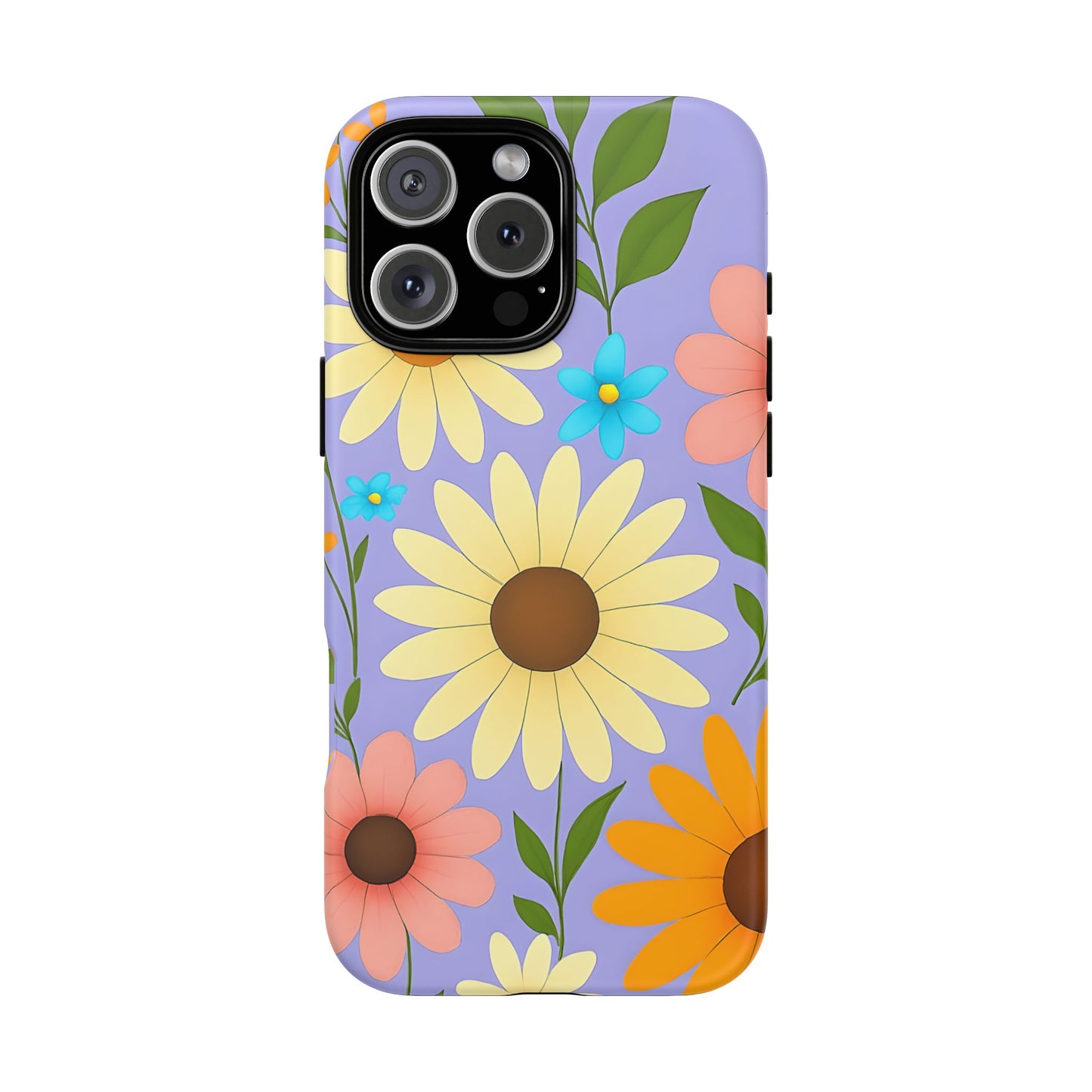Minimal Daisy Flower Tough Phone Case - Retro Coquette Floral Print, Cute Soft Aesthetic, Compatible with iPhone, Galaxy, and Google Phones